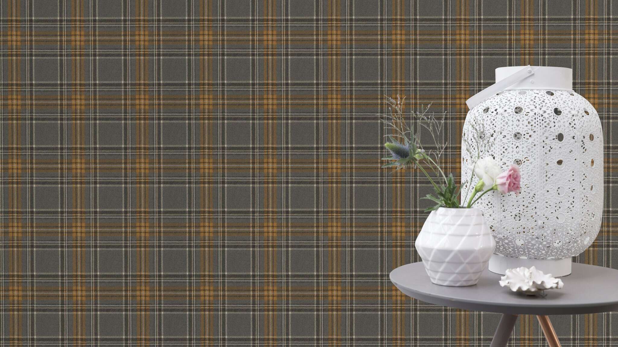 10-537451 Raumsituationen 3 Raum mit Tapete mit Tartan-Muster