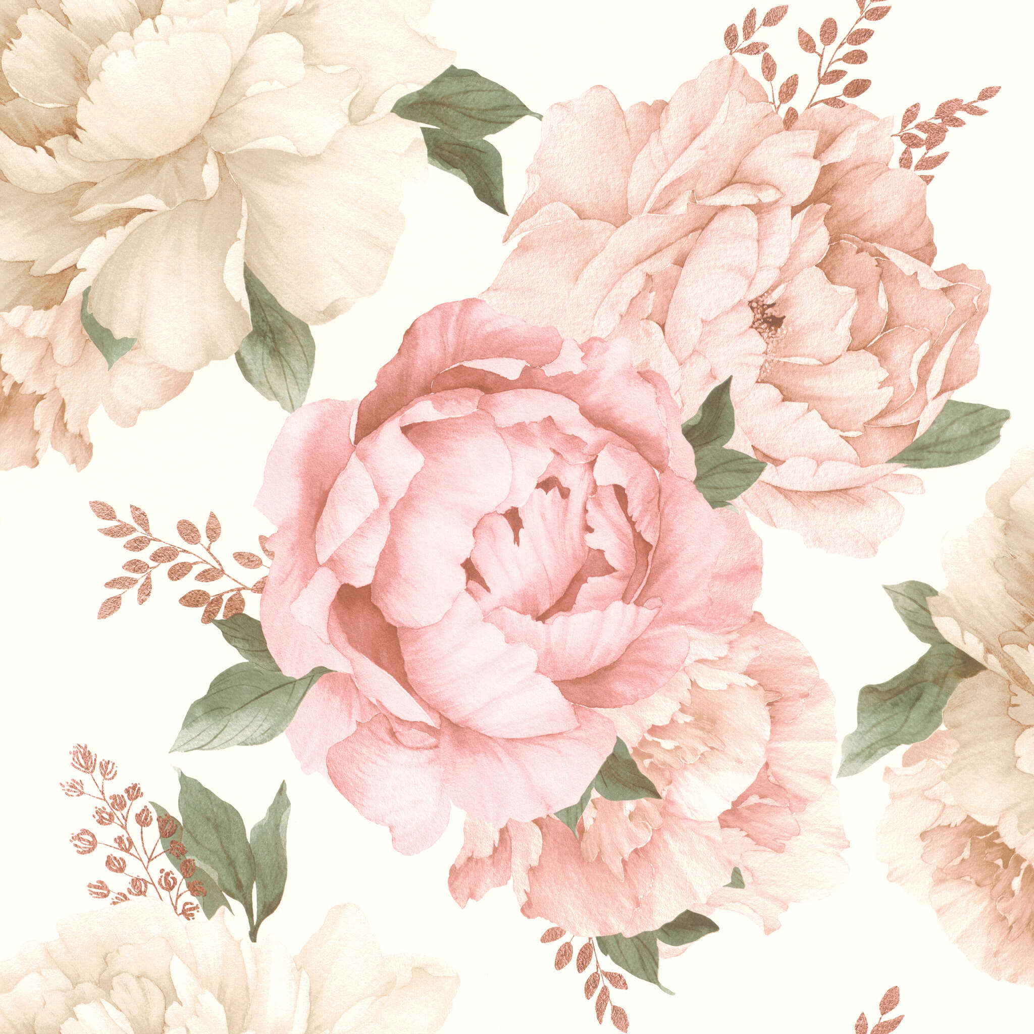 10-278705 Artikelscan 1 Papier peint floral romantique avec des pivoines détaillées dans des tons pastel délicats