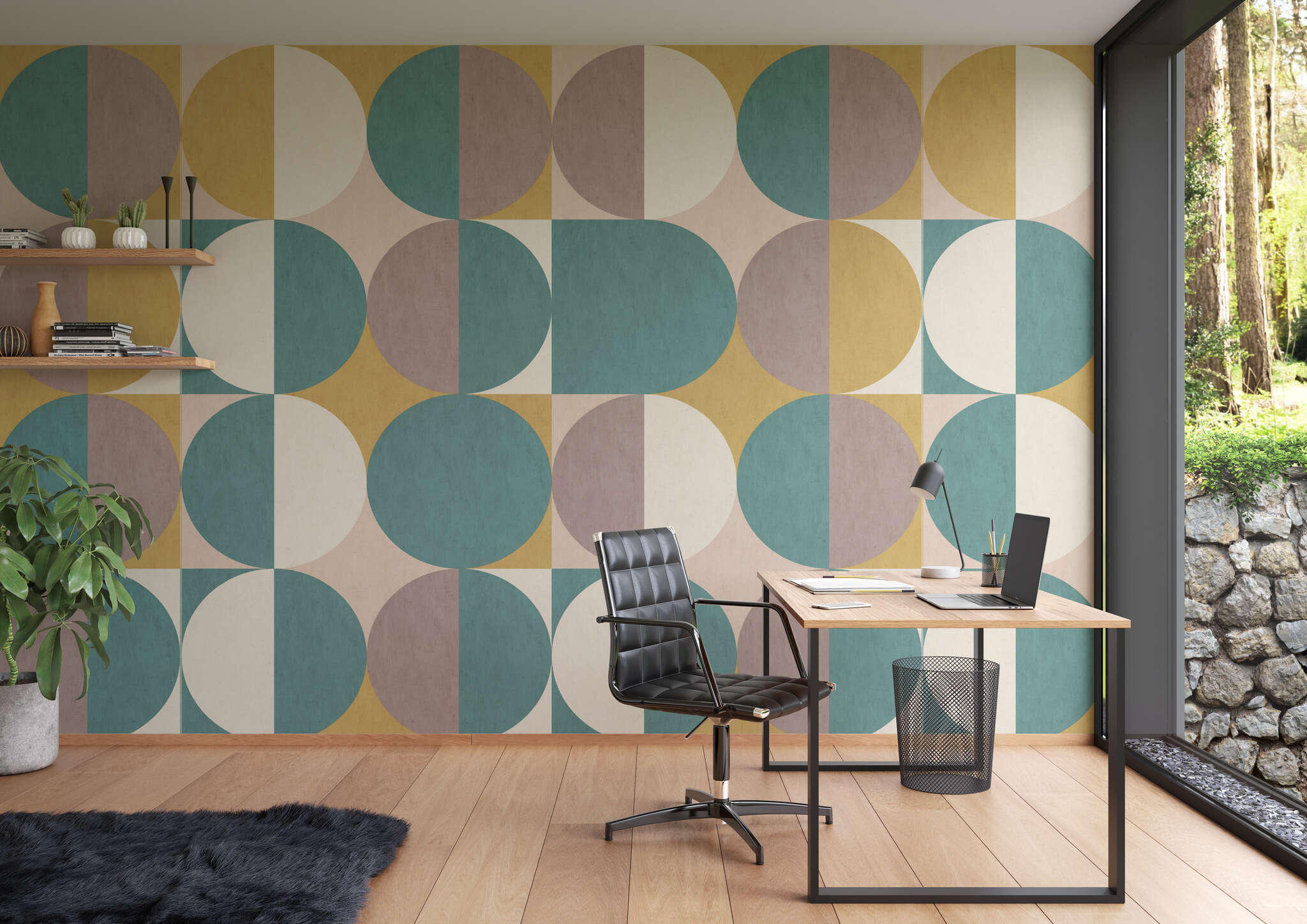 Arbeitszimmer mit 363982 - Wandbild - Retro-Charme und doch modern - hier schließt sich der Kreis magicwalls retro wallpaper 363982
