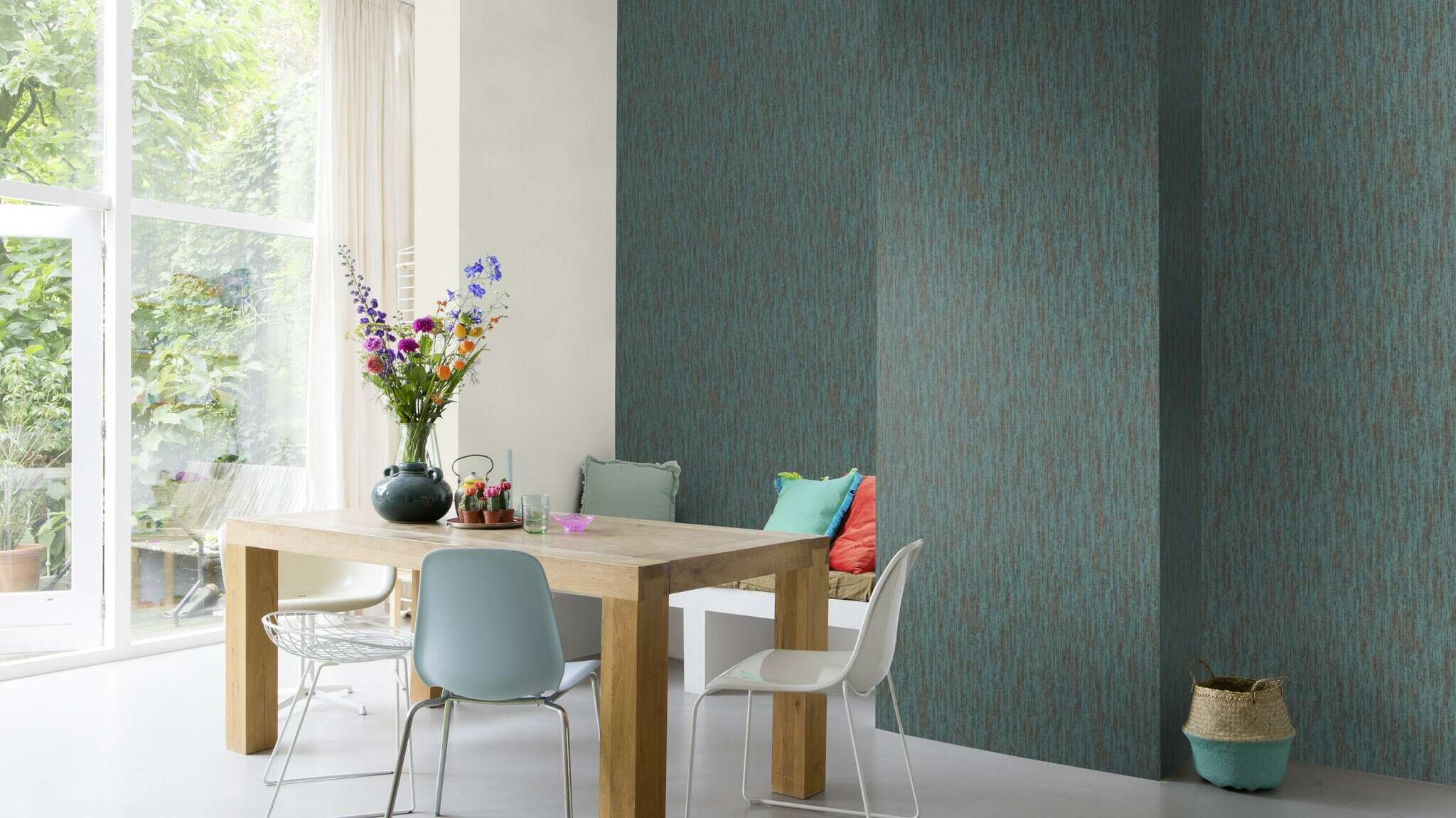 10-704235 Raumsituationen 3 Non-woven wallpaper in turquoise-dark turquoise Selection 704235