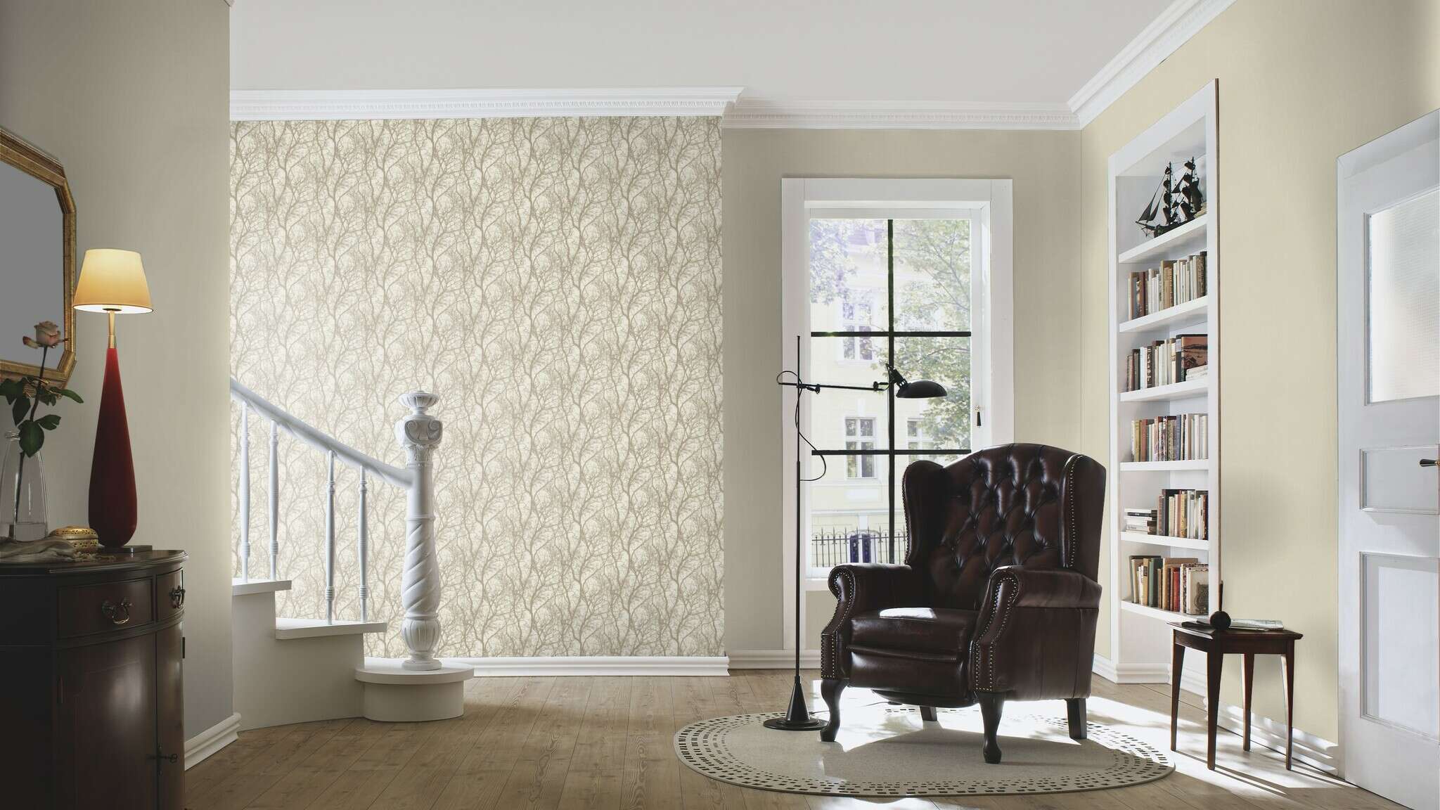 10-633245 Raumsituationen 4 Room with Abstract wallpaper with overlapping branches and coarse texture