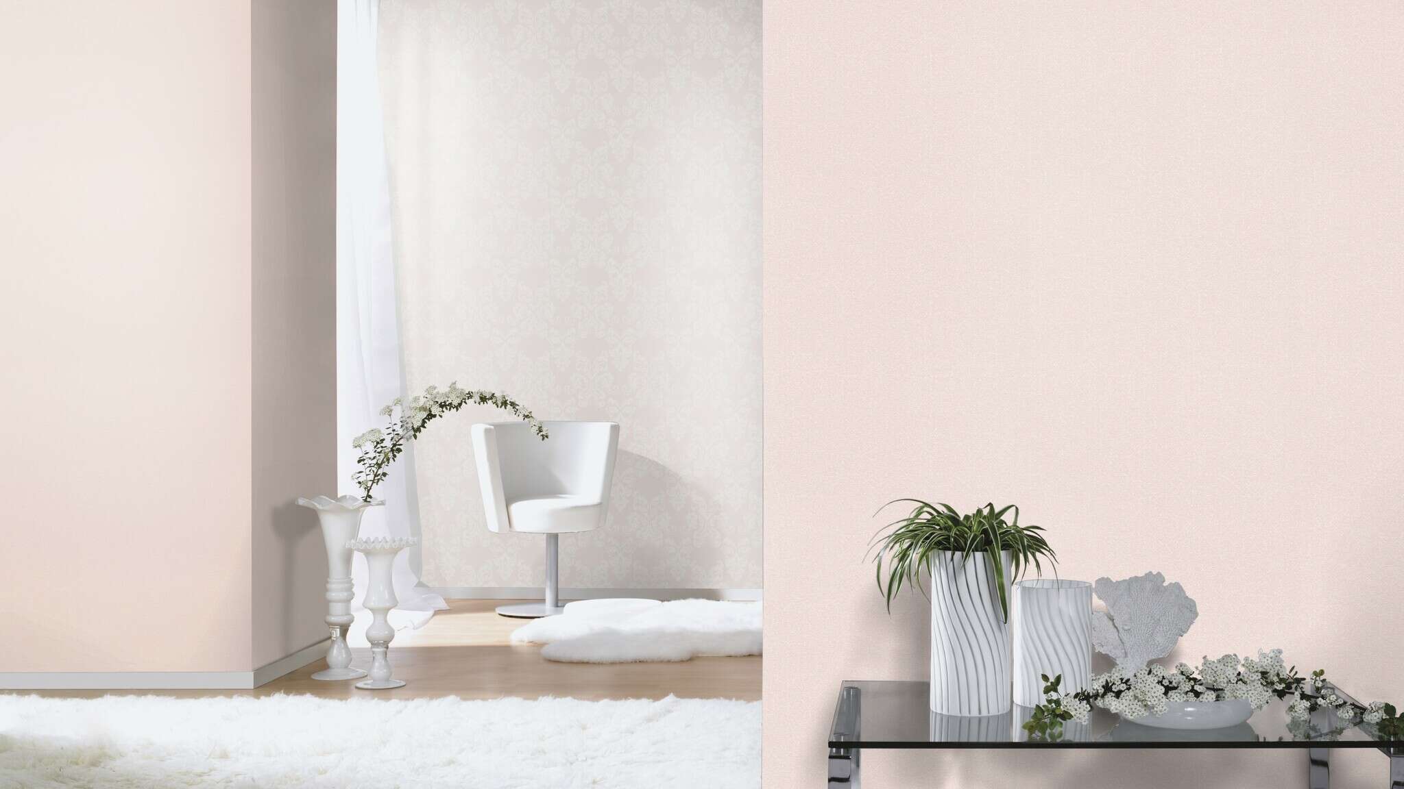 10-523157 Raumsituationen 2 Room with Single-colour wallpaper with velour feel