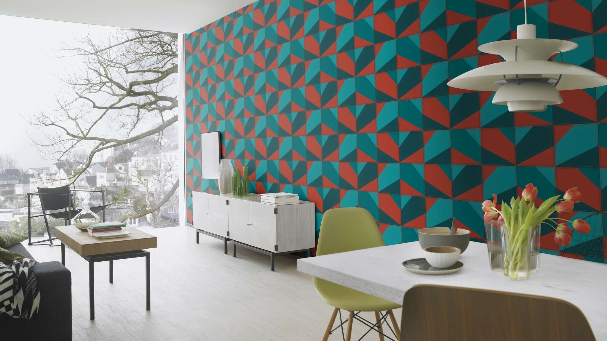 10-419269 Raumsituationen 2 Leather-look non-woven wallpaper in blue-dark petrol Selection 419269