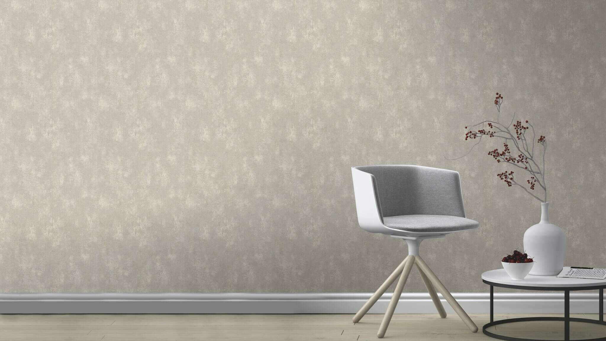 10-609059 Raumsituationen 6 Room with Single-colour wallpaper with concrete look
