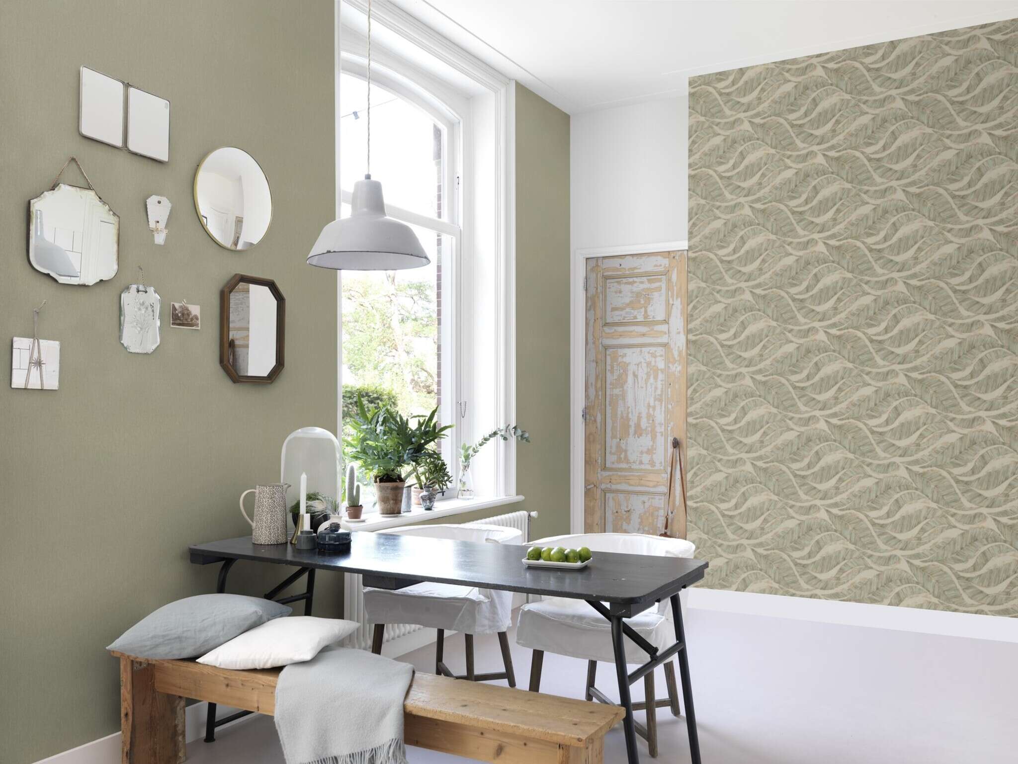 10-979398 Raumsituationen 4 Plain non-woven wallpaper in olive-olive green Wall Textures XL Vol. 3 979398
