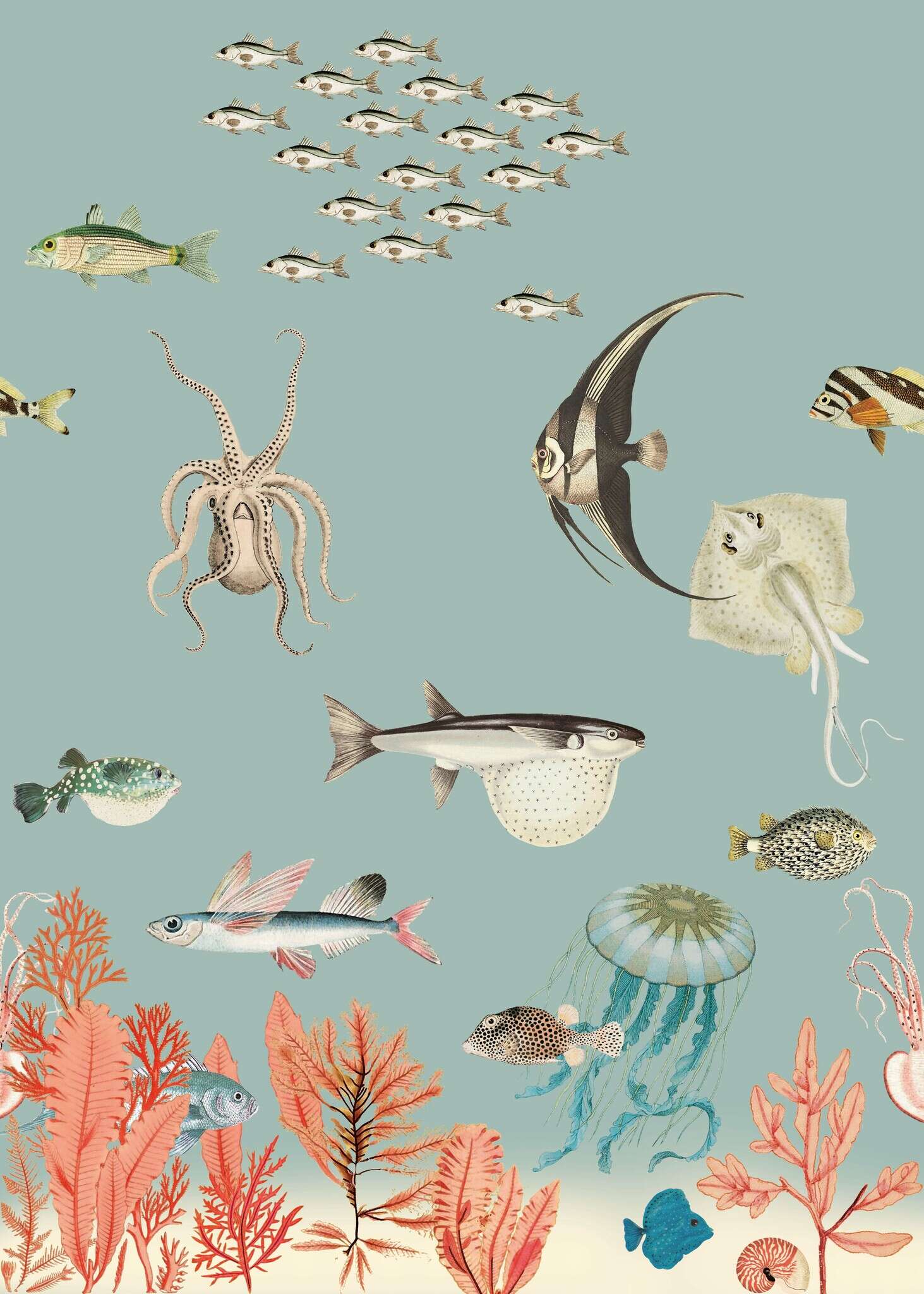10-557497 Produktabbildung (ohne Scans) 1 Fish wall mural in blue 557497