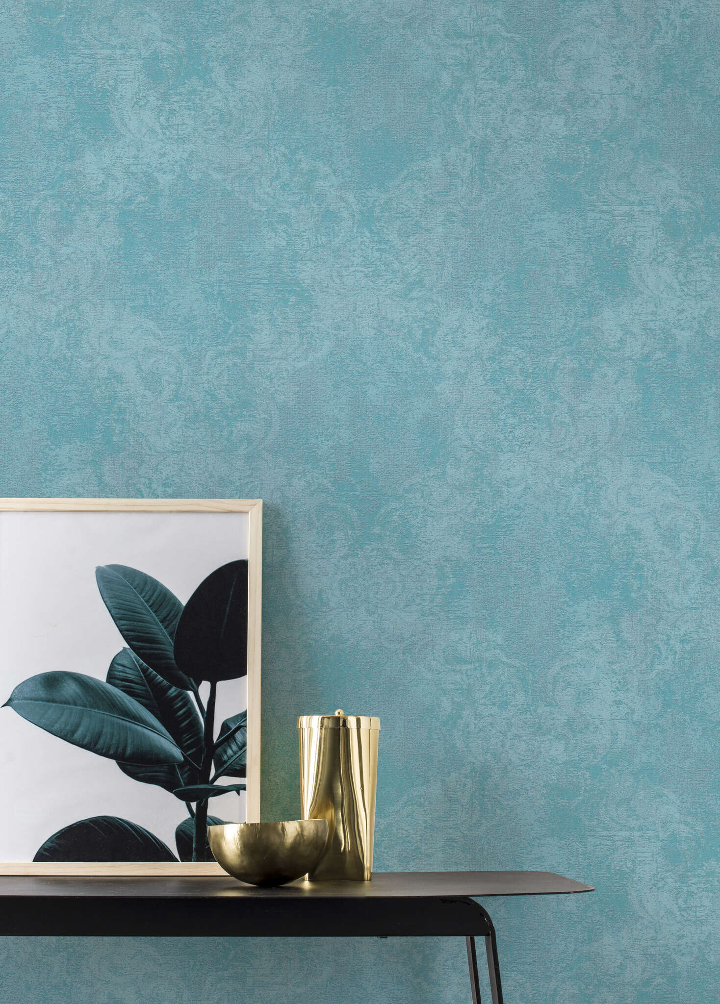 10-463514 Raumsituationen 3 Non-woven wallpaper with ornaments in turquoise 463514