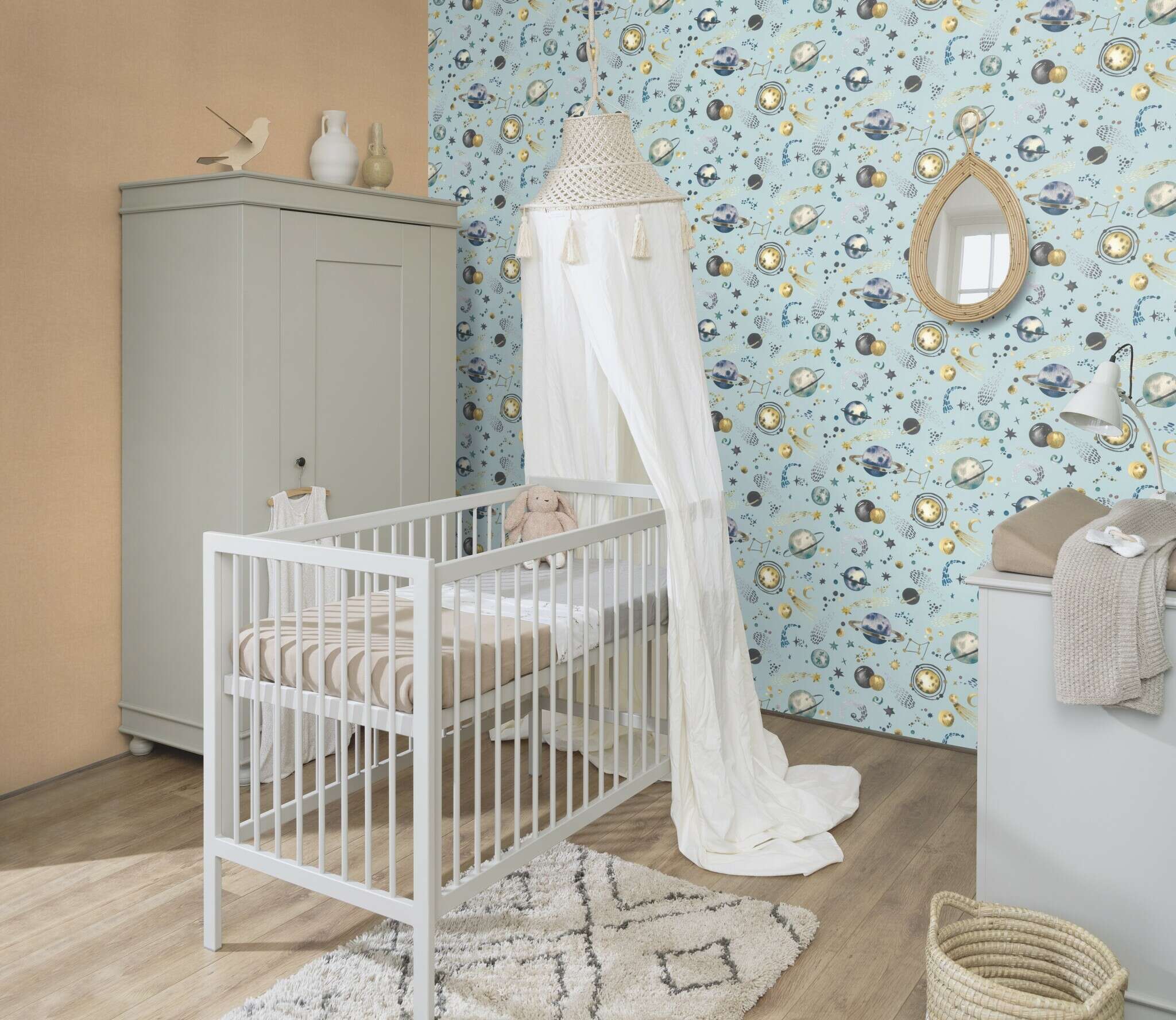 10-252866 Raumsituationen 4 Room with Beige wallpaper with a fabric-like surface, ideal for cosy walls