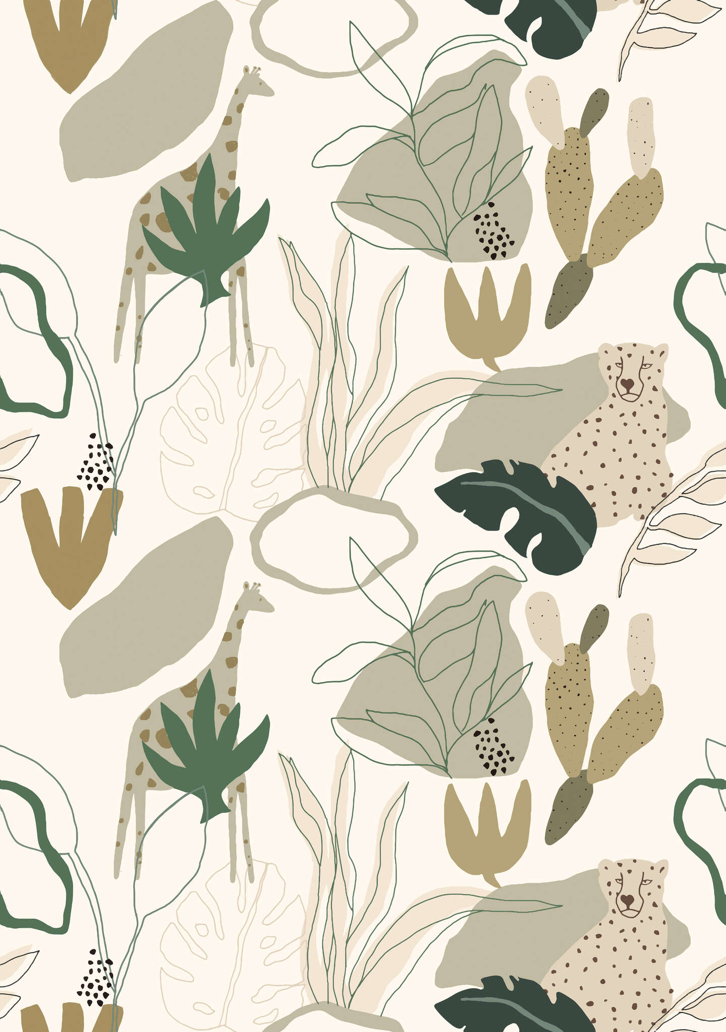 Non-woven wallpaper Safari in Green | Roomblush - RB247