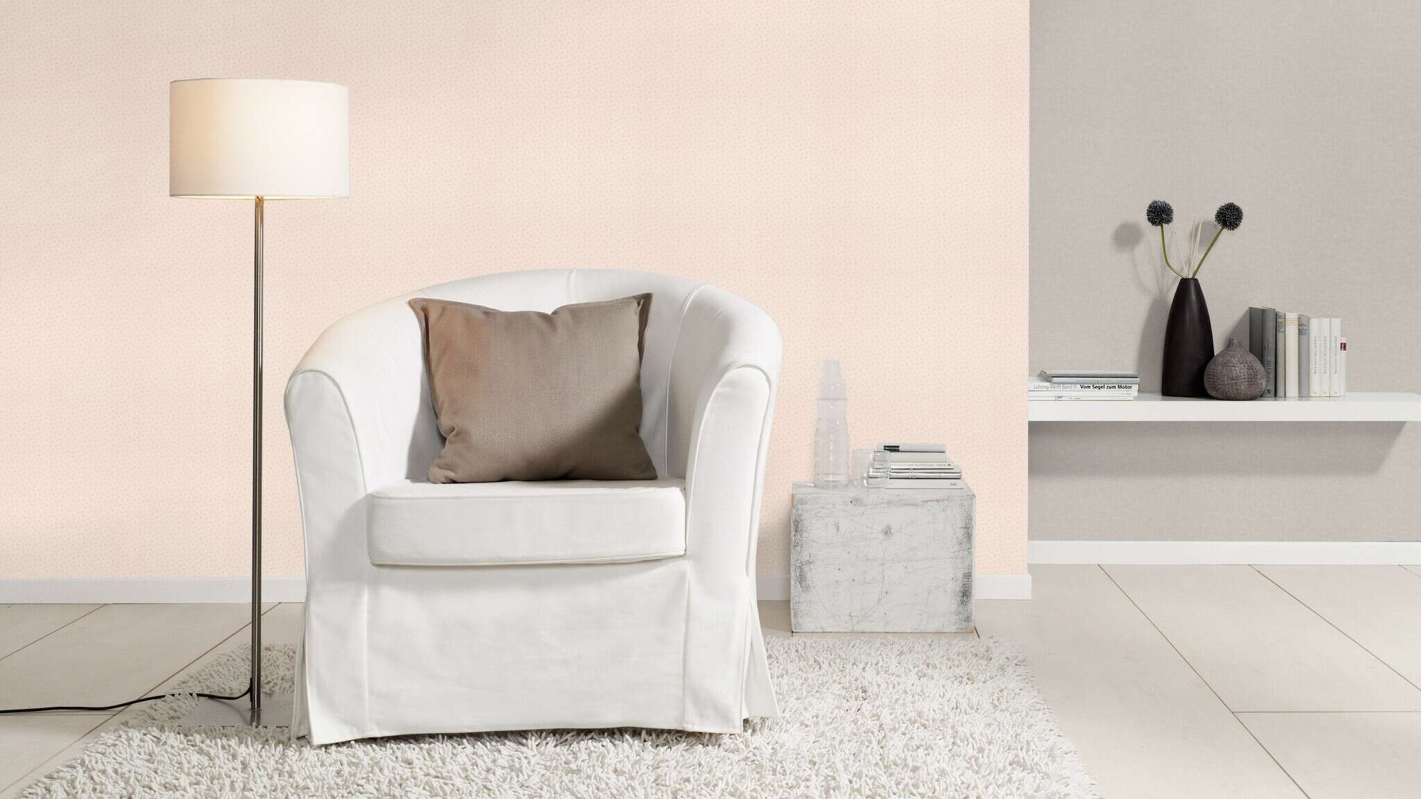 10-253047 Raumsituationen 3 Smooth non-woven wallpaper in pink with dots, Bambino 253047