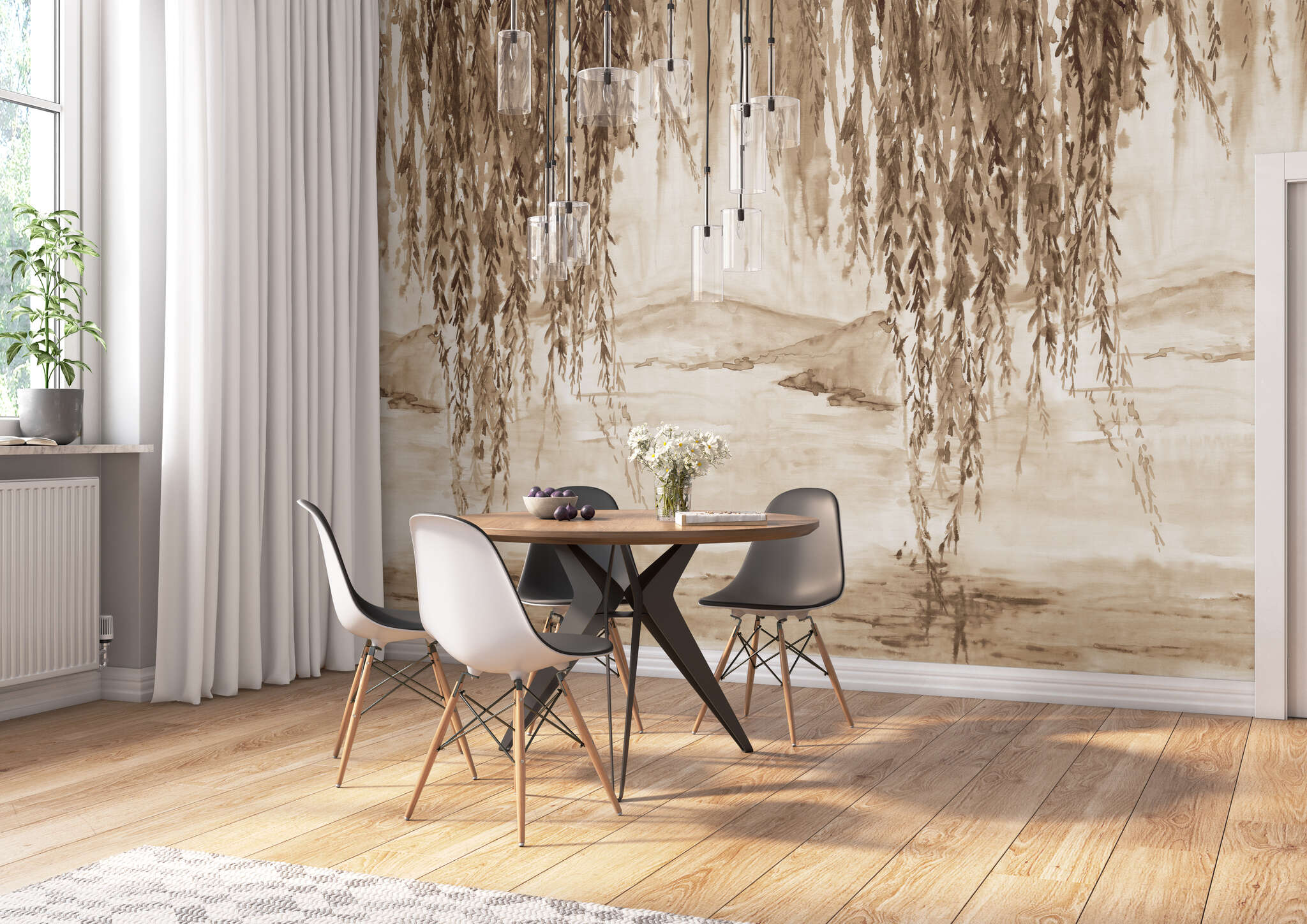 Esszimmer mit 360813 - Wandbild - Gemälde mit Blick auf Berge in braun magicwalls photo wallpaper 360813