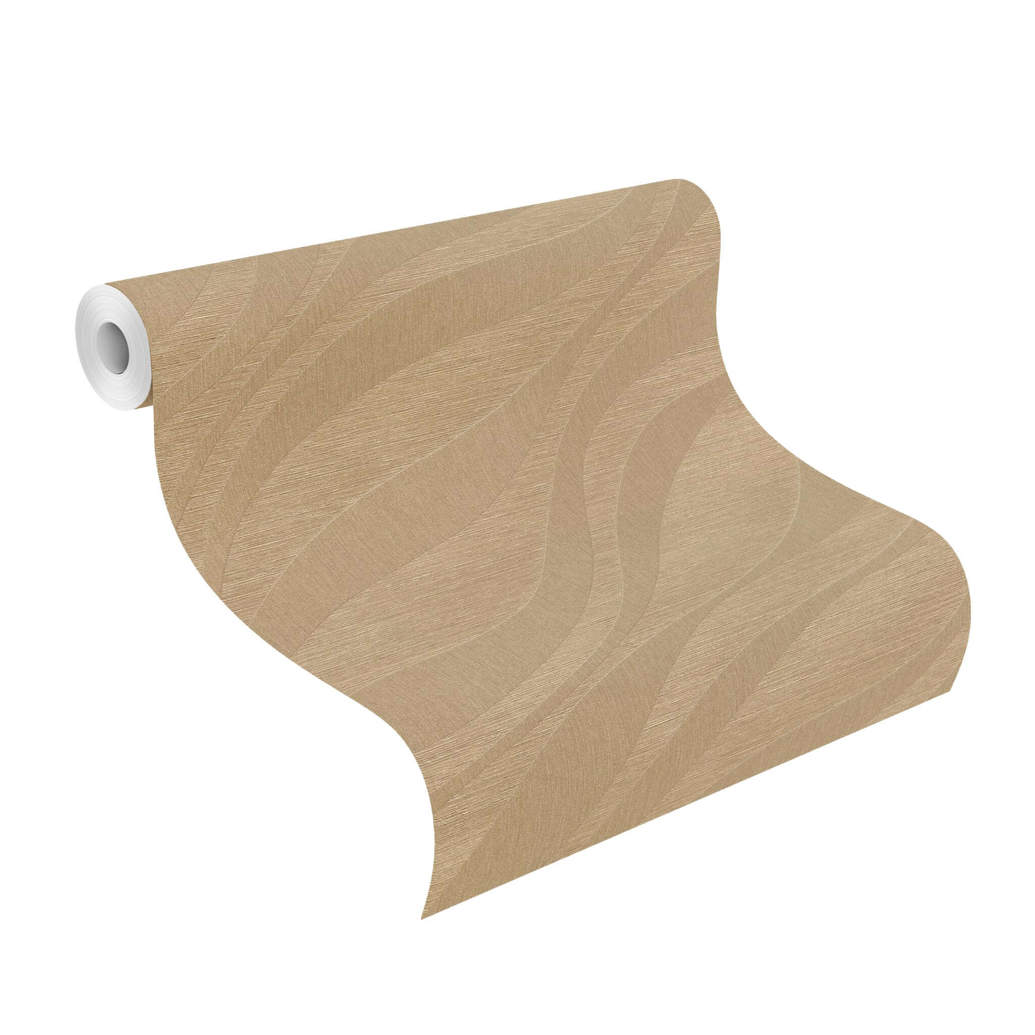 10-608052 Rolle abgerollt 1 Unrolled wallpaper roll with Graphic wallpaper with waves and grooved texture