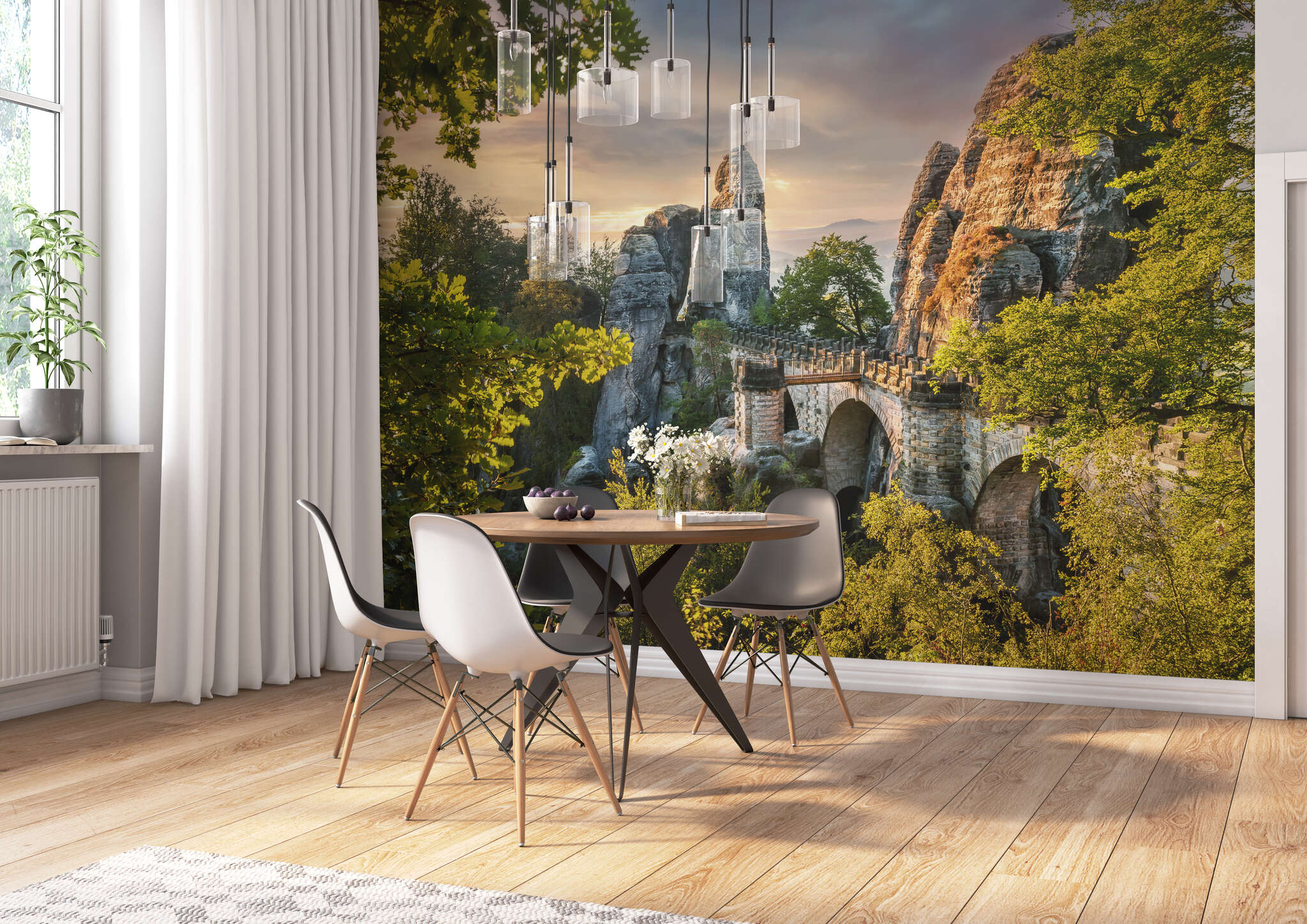 Esszimmer mit 363388 - Fototapete - Basteibrücke in abendlichem Licht magicwalls photo wallpaper 363388