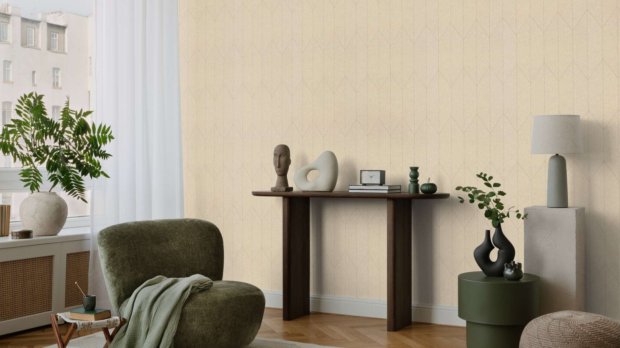 10-816365 Raumsituationen 3 Fischgrät Vliestapete in Beige #followusaround 816365