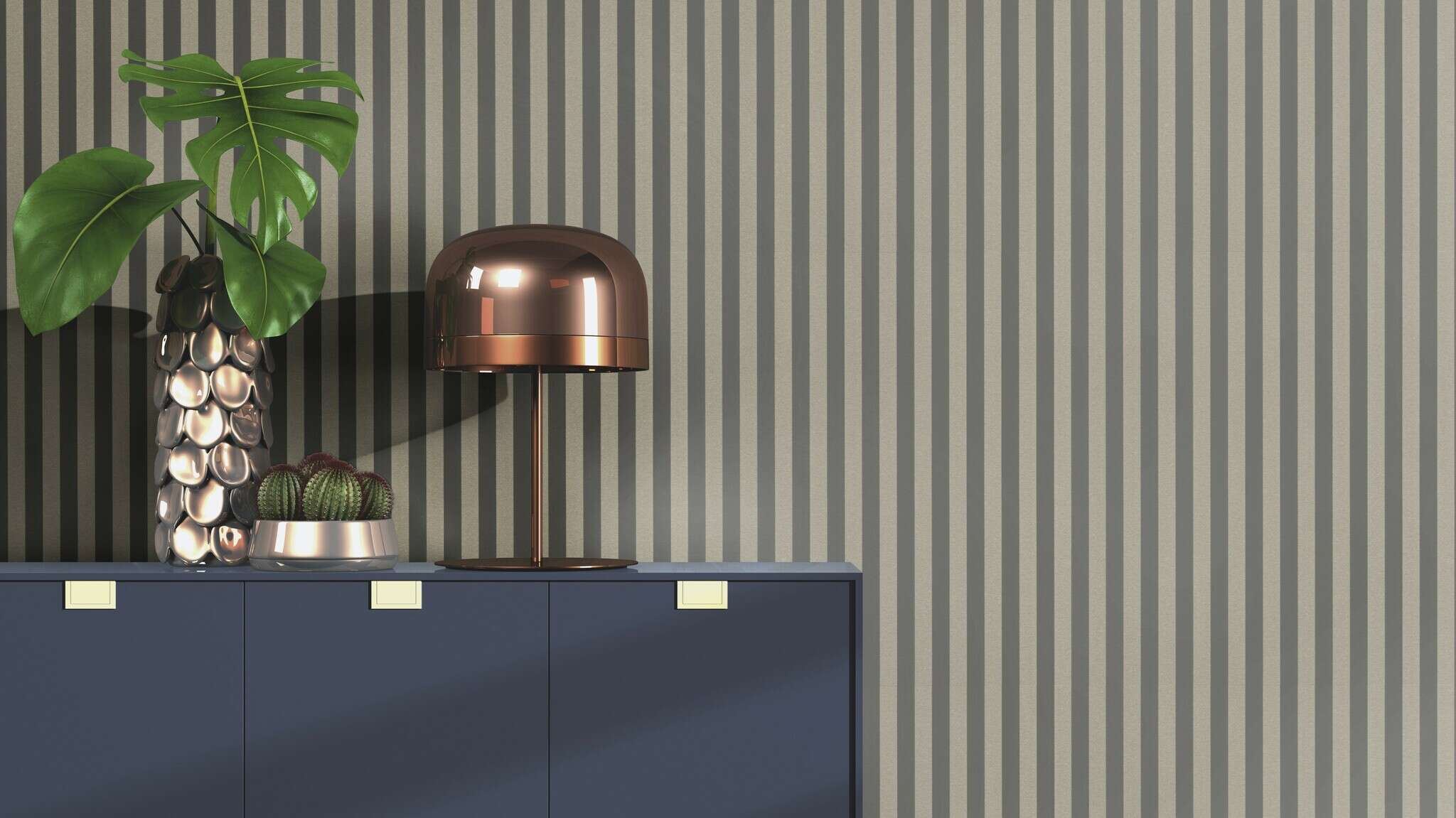 10-570335 Raumsituationen 1 Room with Striped wallpaper with a fabric-like texture