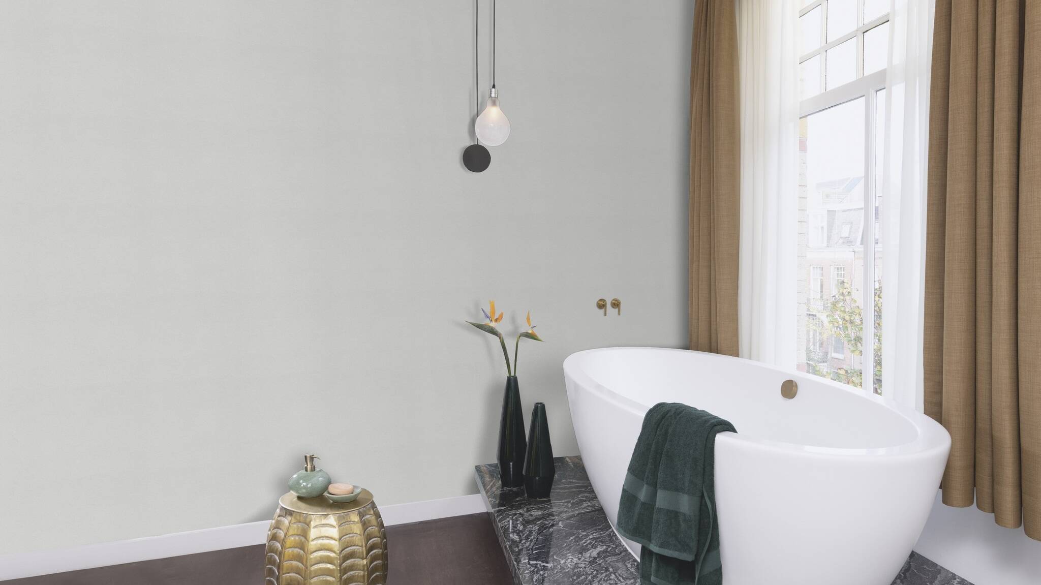 10-479447 Raumsituationen 3 Room with Light non-woven wallpaper in a cool light grey – subtle and perfect for minimalist interior designs.