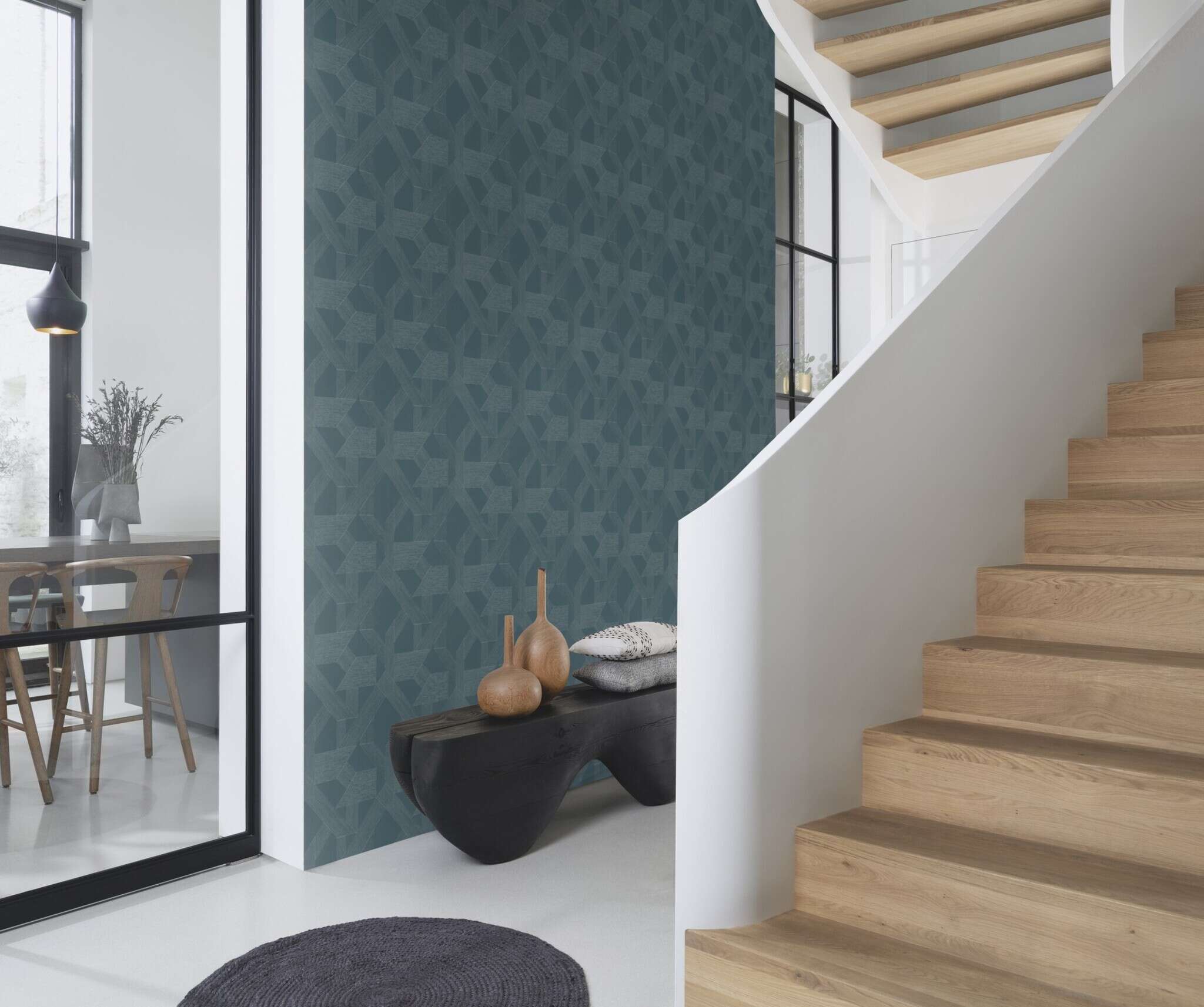 10-600414 Raumsituationen 3 Room with Geometric wallpaper with lines and diamonds