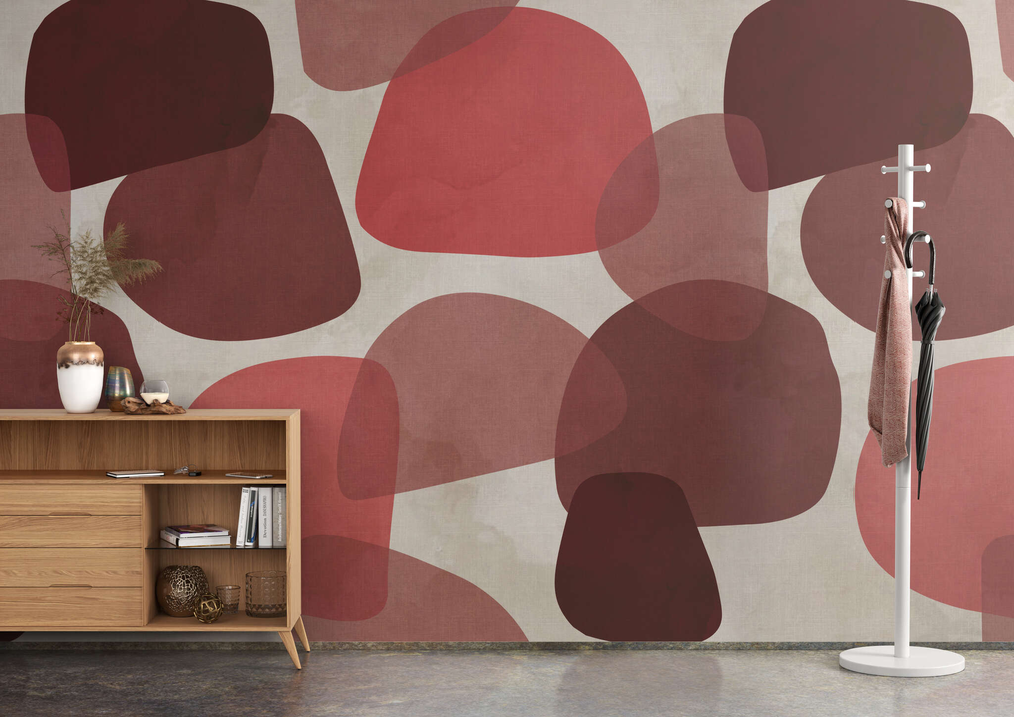 Flur mit 363852 - Wandbild - Organische Farbflächen in Rot-Tönen tanzen über die Wand magicwalls photo wallpaper 363852