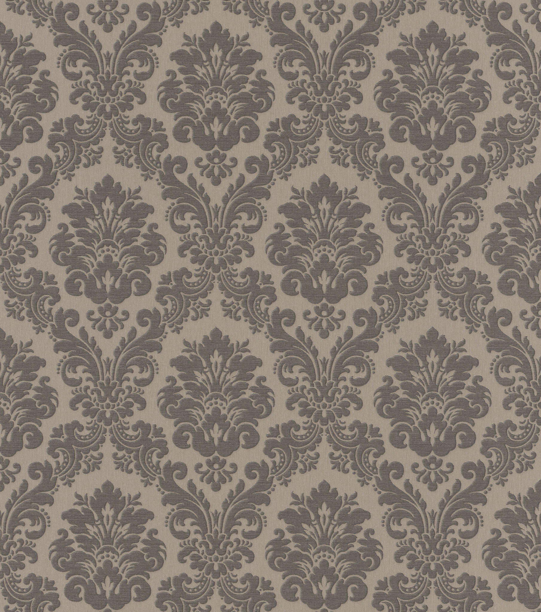 10-570557 Artikelscan 1 Dark grey ornaments in classic baroque style on a taupe background with a textile look