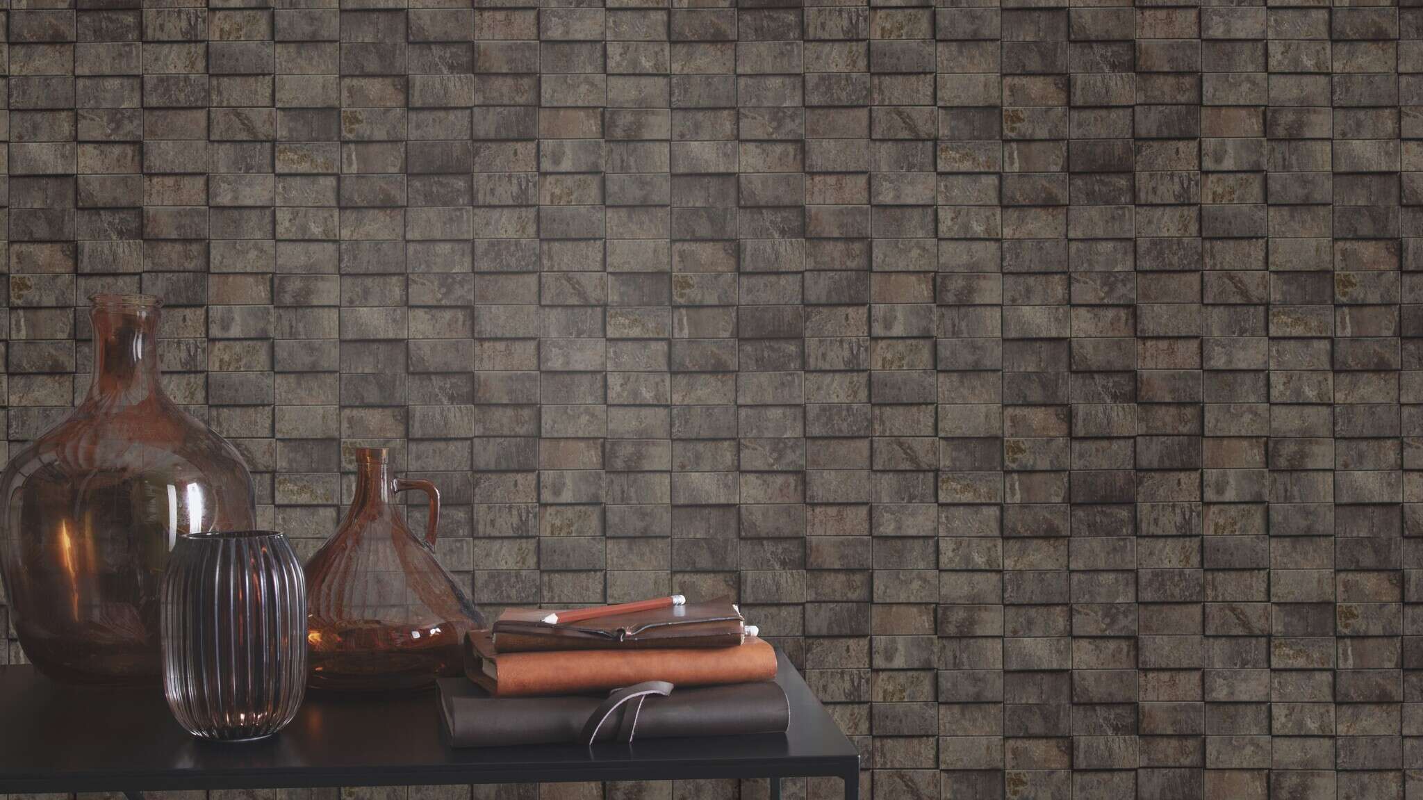 10-497137 Raumsituationen 1 Non-woven wallpaper Copper Tile in dark grey - Factory VI 497137