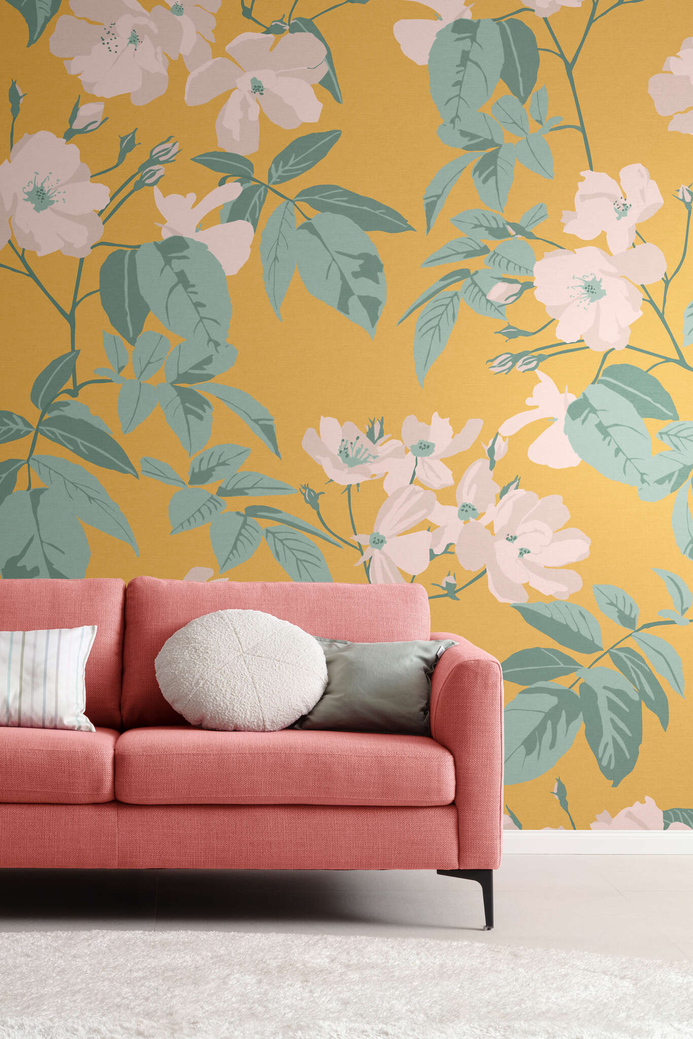 366822 Fototapete mit Blumenmuster im Wohnzimmer | SCHÖNER WOHNEN-Kollektion