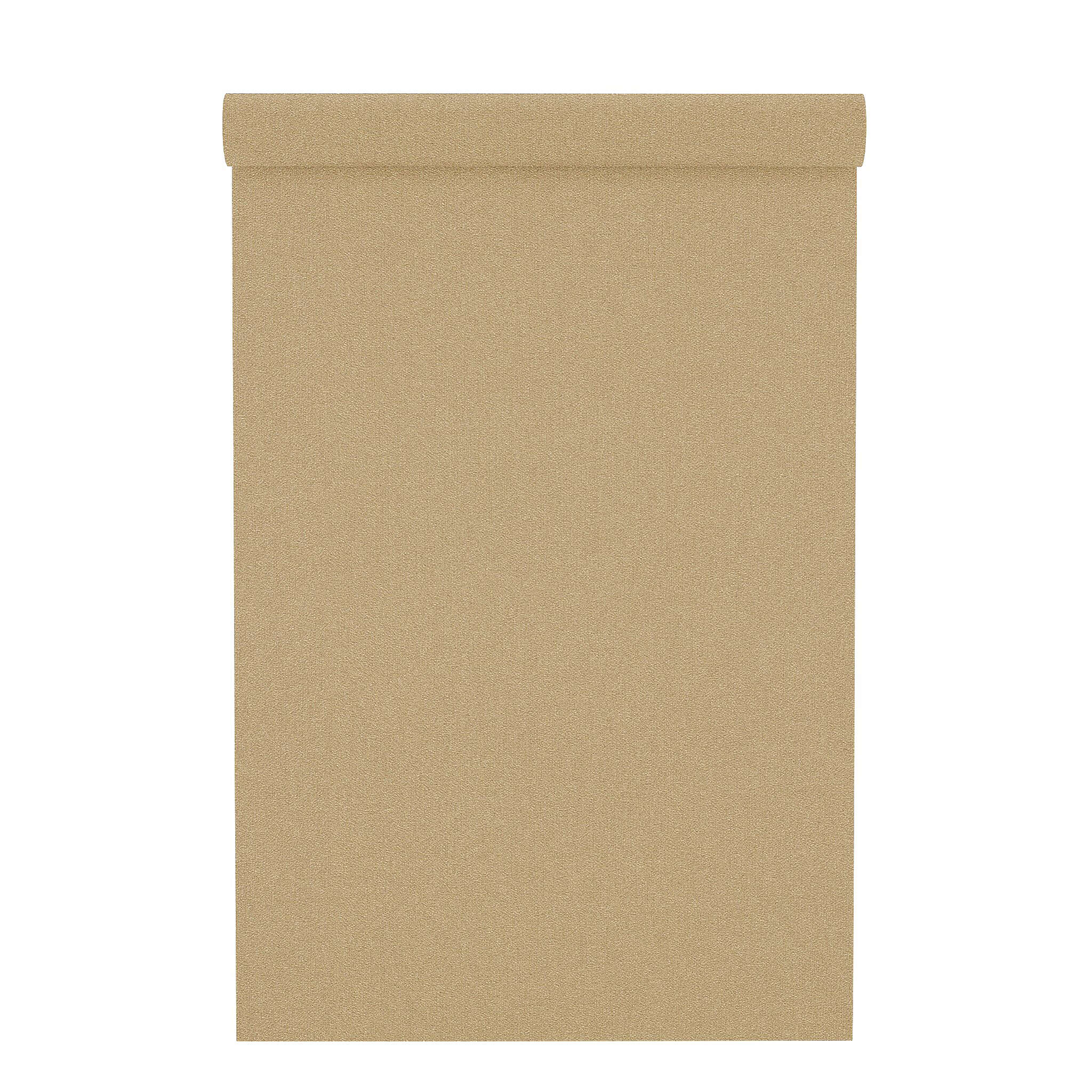 10-441659 Rolle abgerollt 1 Unrolled wallpaper roll with Plain non-woven wallpaper in warm mustard yellow with a finely grooved surface.