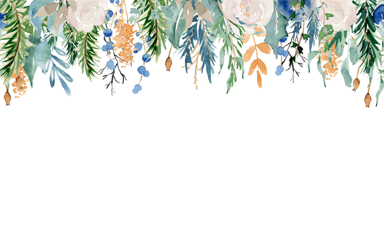 Wandbild - Ein buntes Pflanzendach aus Ranken & Zweigen mit Blüten & Früchten kräfitg coloriert in grün, blau & orange