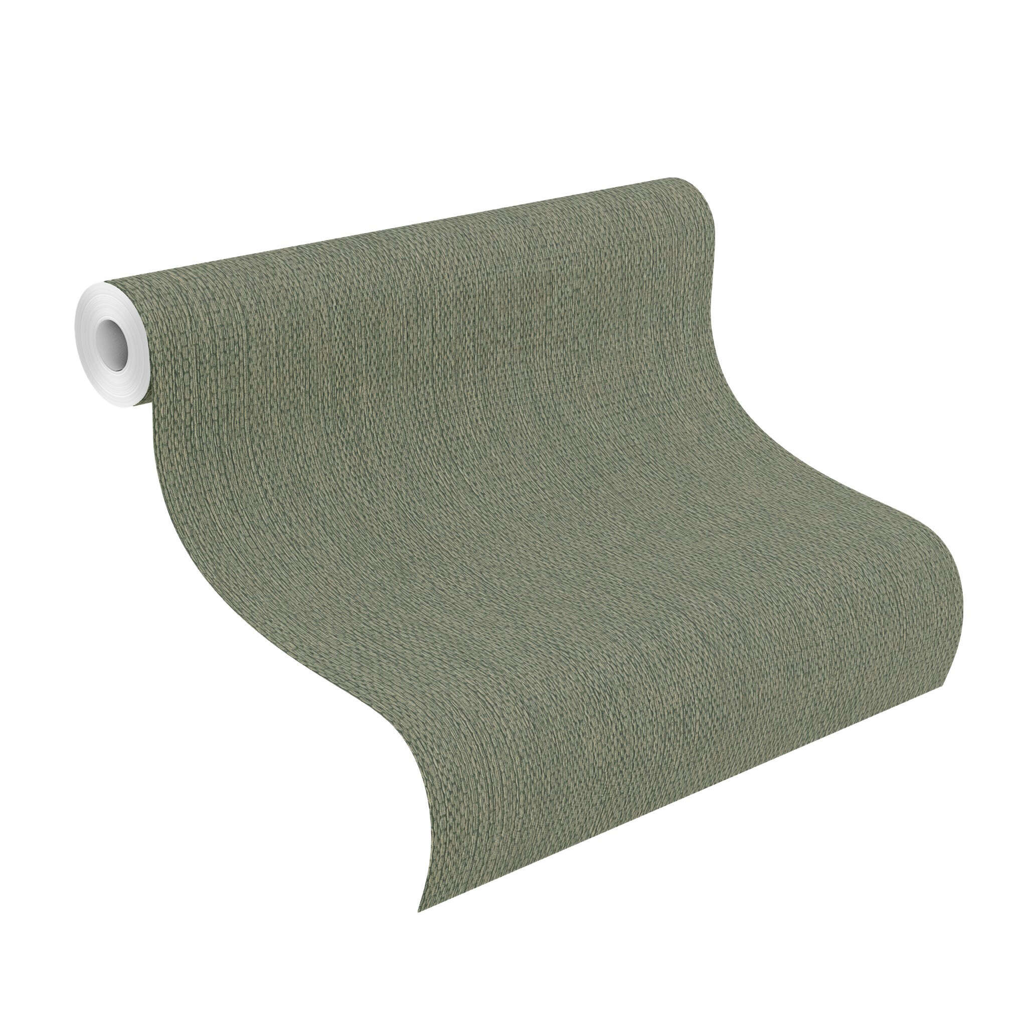 10-435573 Rolle abgerollt 1 Non-woven wallpaper with a natural fibre look in green - Noble Zen Golden Wabi 435573