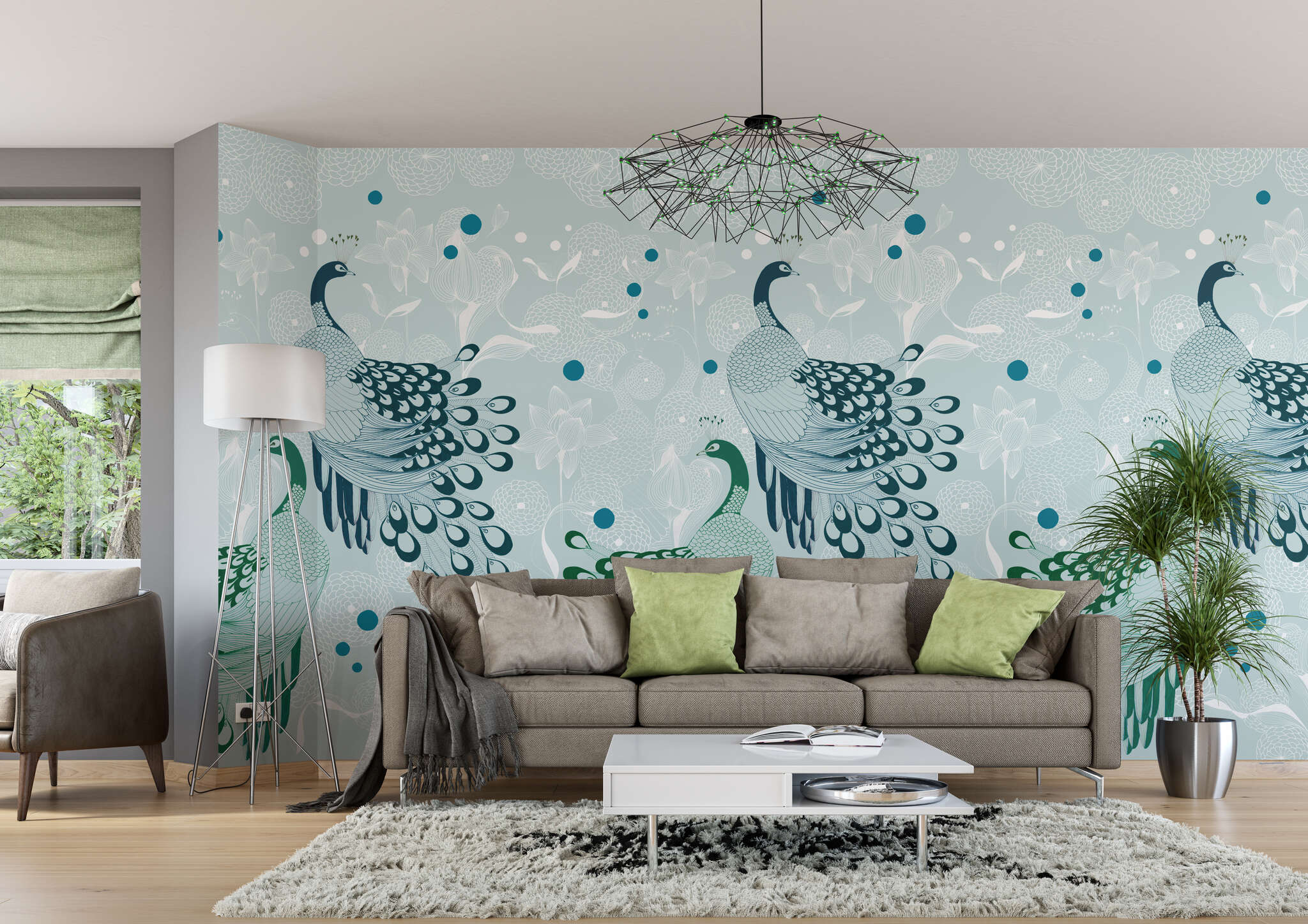 10-539158 Raumsituationen 2 Club botanique peacock wallpaper in blue-green 539158