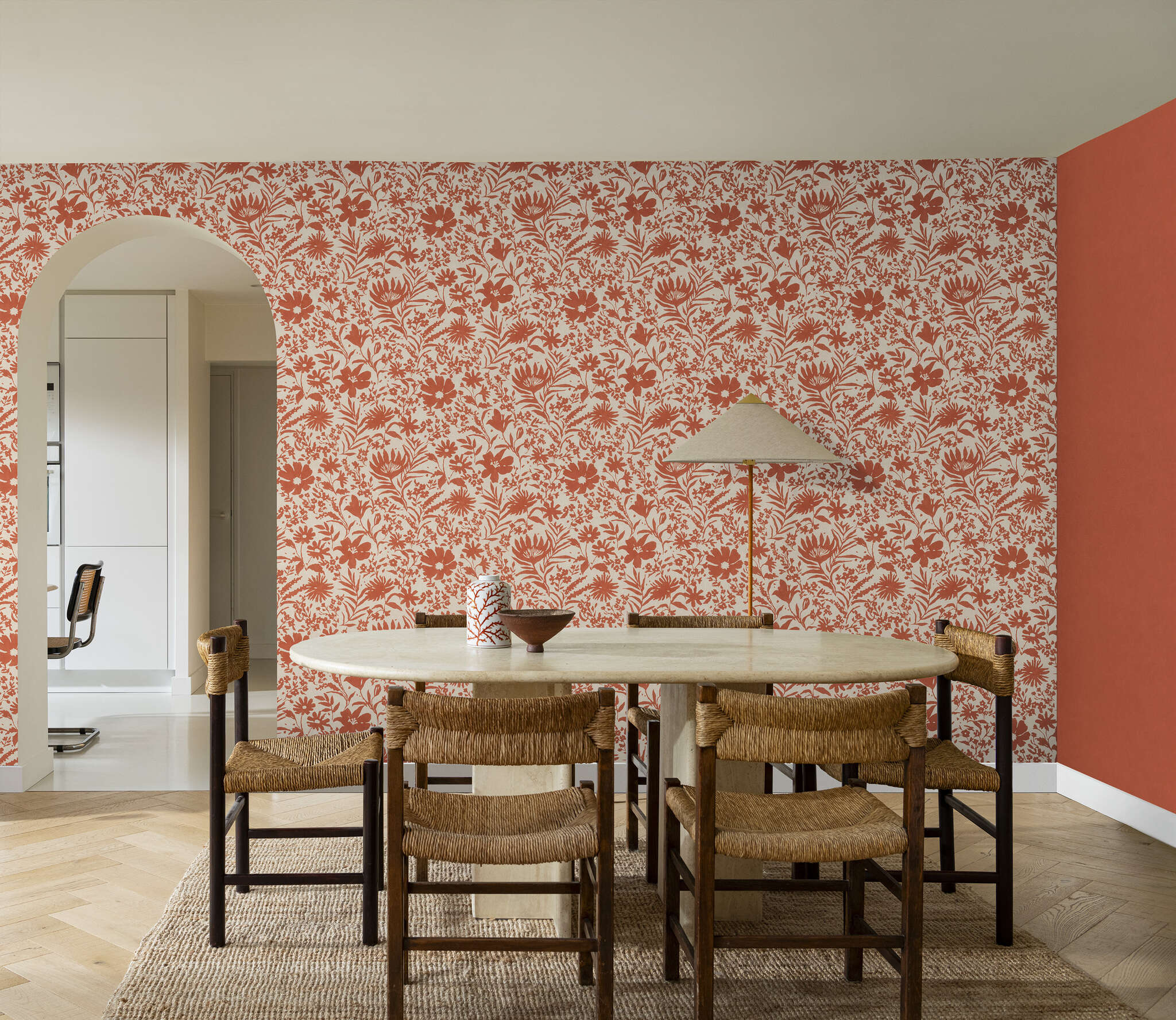 10-330427 Raumbilder 1 Room with Lively floral design in terracotta – warm vintage look with a natural feel.
