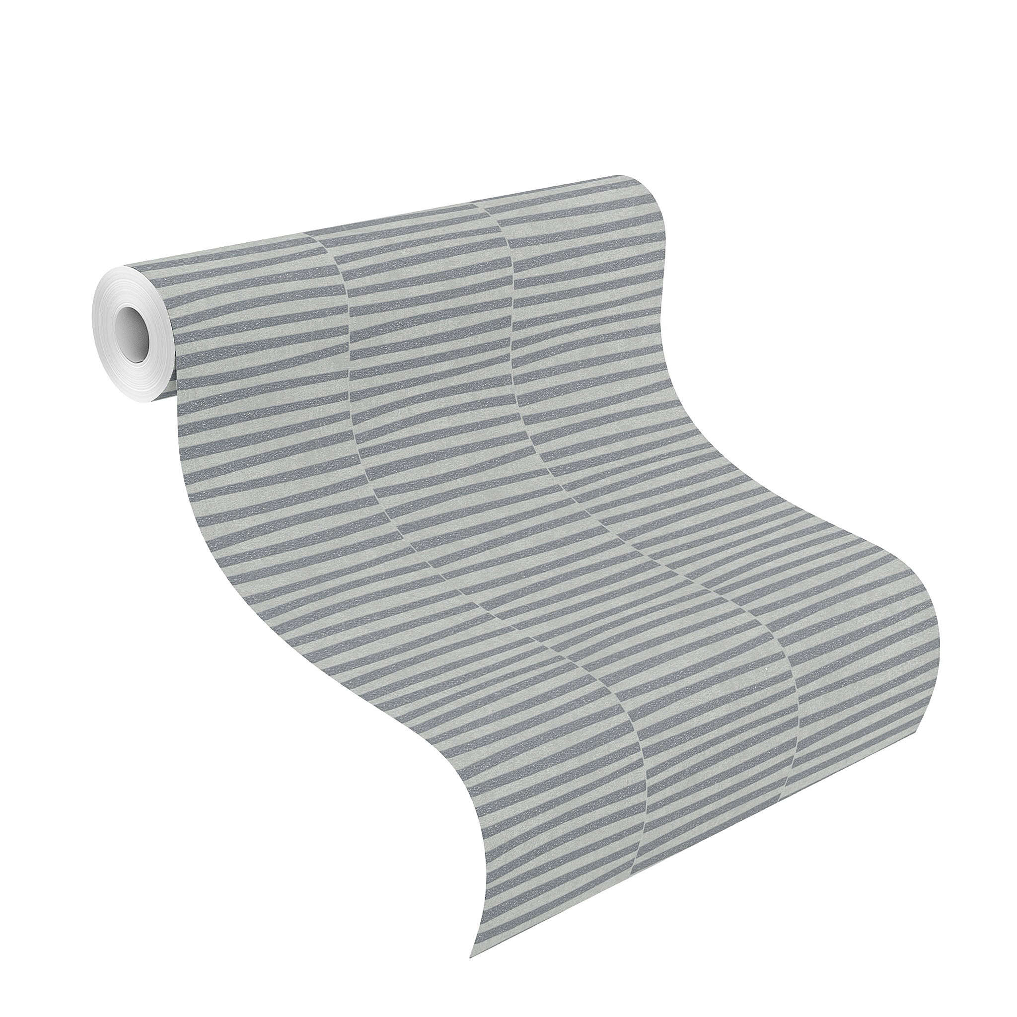 10-542035 Rolle abgerollt 1 Non-woven wallpaper stripes in silver-grey 542035