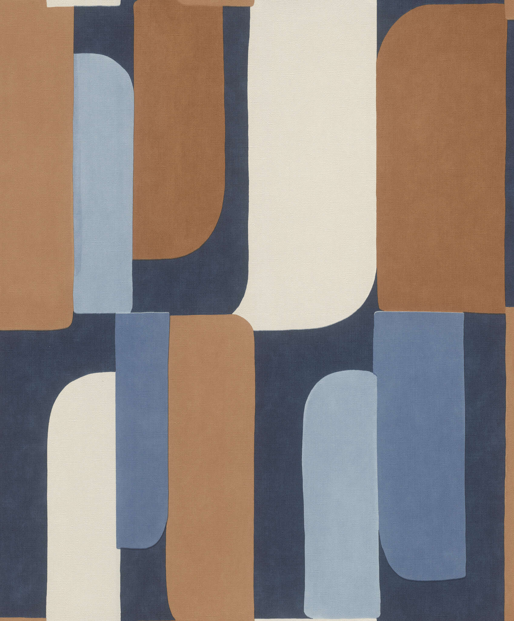 10-330519 Artikelscan 1 Wallpaper with a large pattern in shades of blue, beige and cognac – vibrant and graphic.