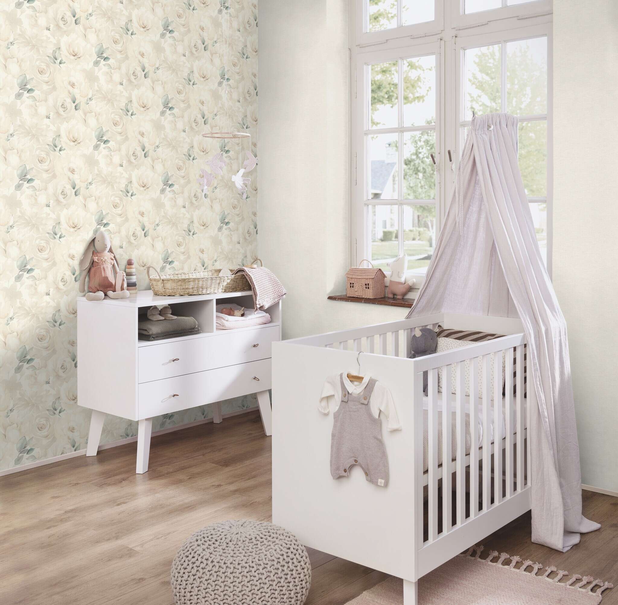 10-582321 Raumsituationen 4 Vliestapete Rosen in Aquarelloptik in Beige 582321