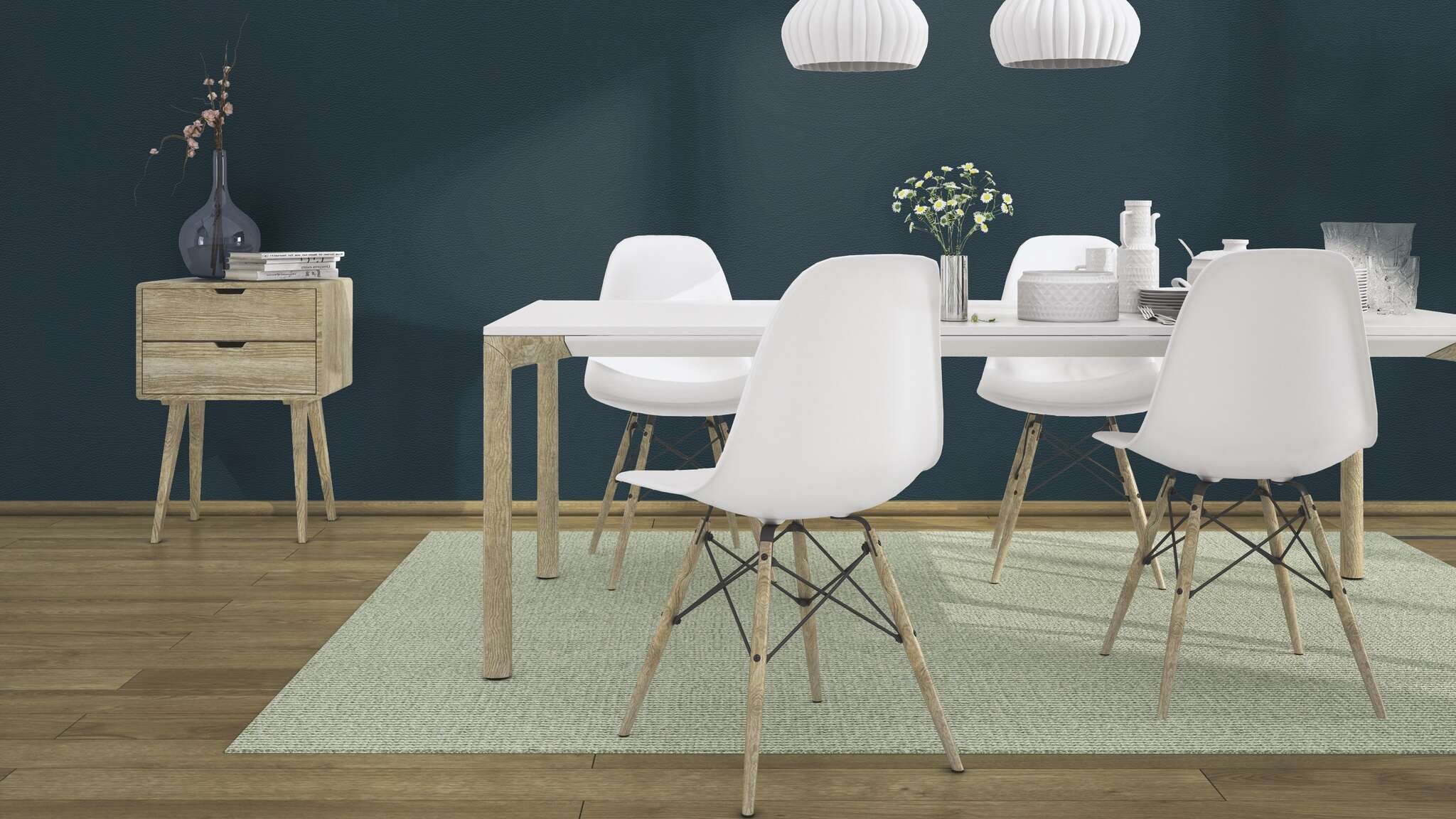 10-752670 Raumsituationen 2 Une chambre avec Papier peint uni aspect cuir
