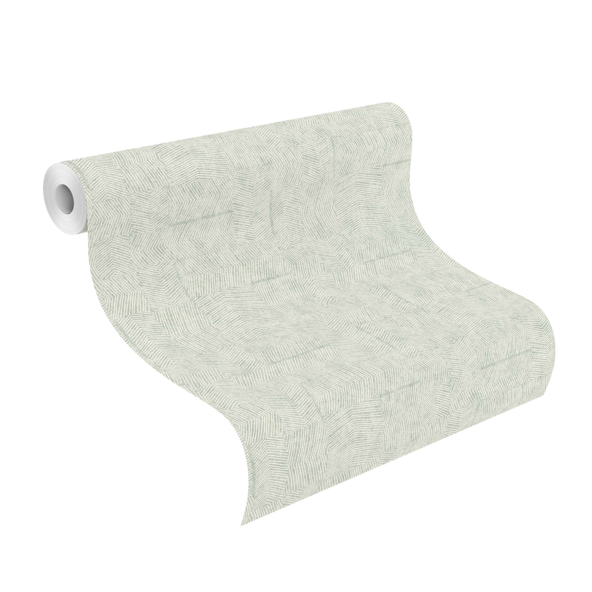 10-412758 Rolle abgerollt 1 Abstract non-woven wallpaper with a green line pattern, In Bloom – Kurt 412758