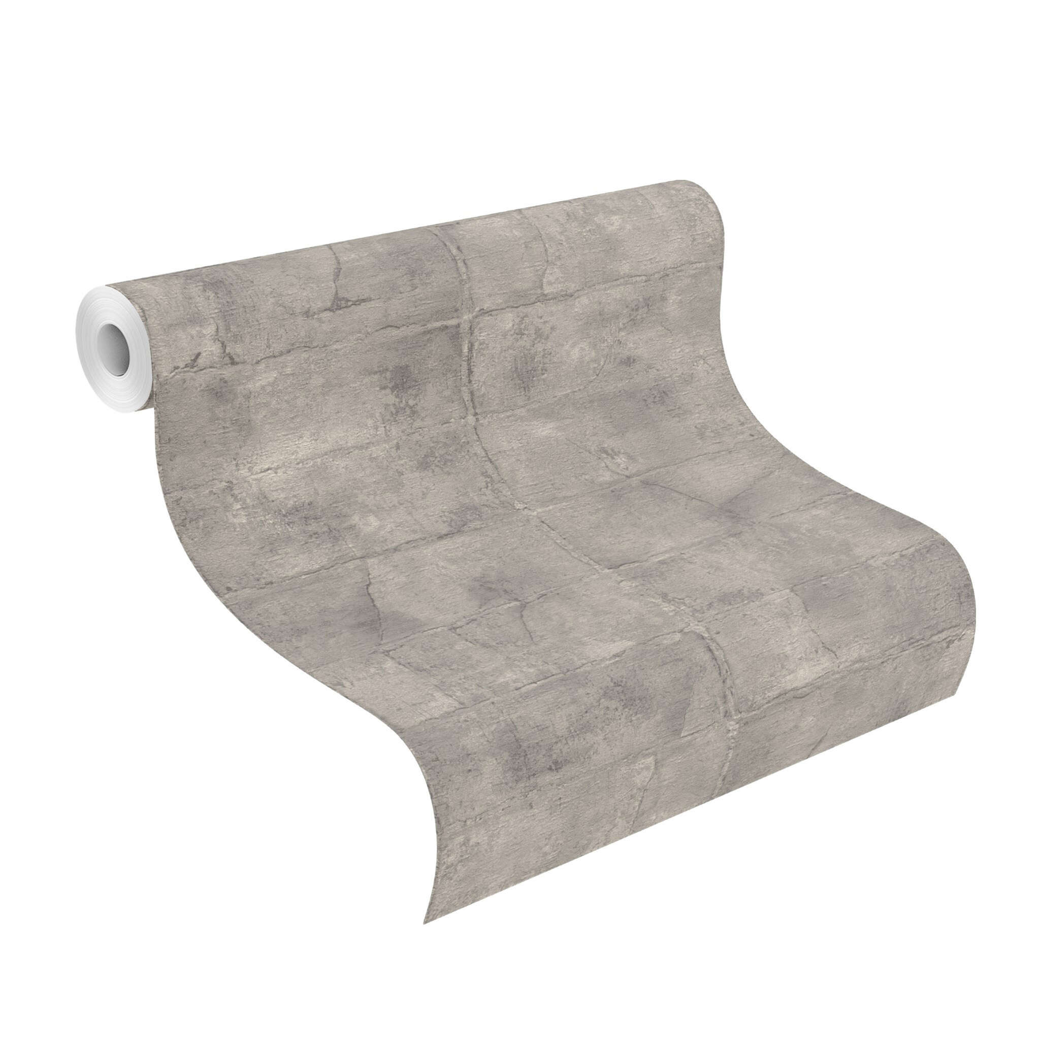 10-520156 Rolle abgerollt 1 Unrolled wallpaper roll with Wallpaper with stone wall