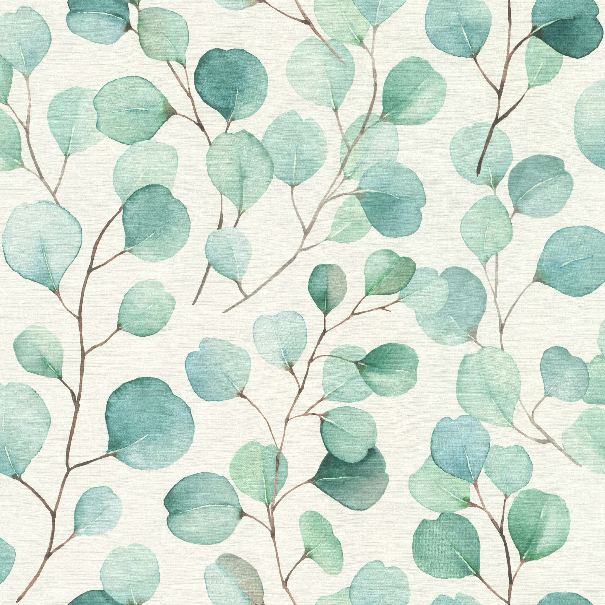 Tapete mit Eukalyptusblättern in Aquarell-Optik Papier peint avec des feuilles d'eucalyptus dans un style aquarelle