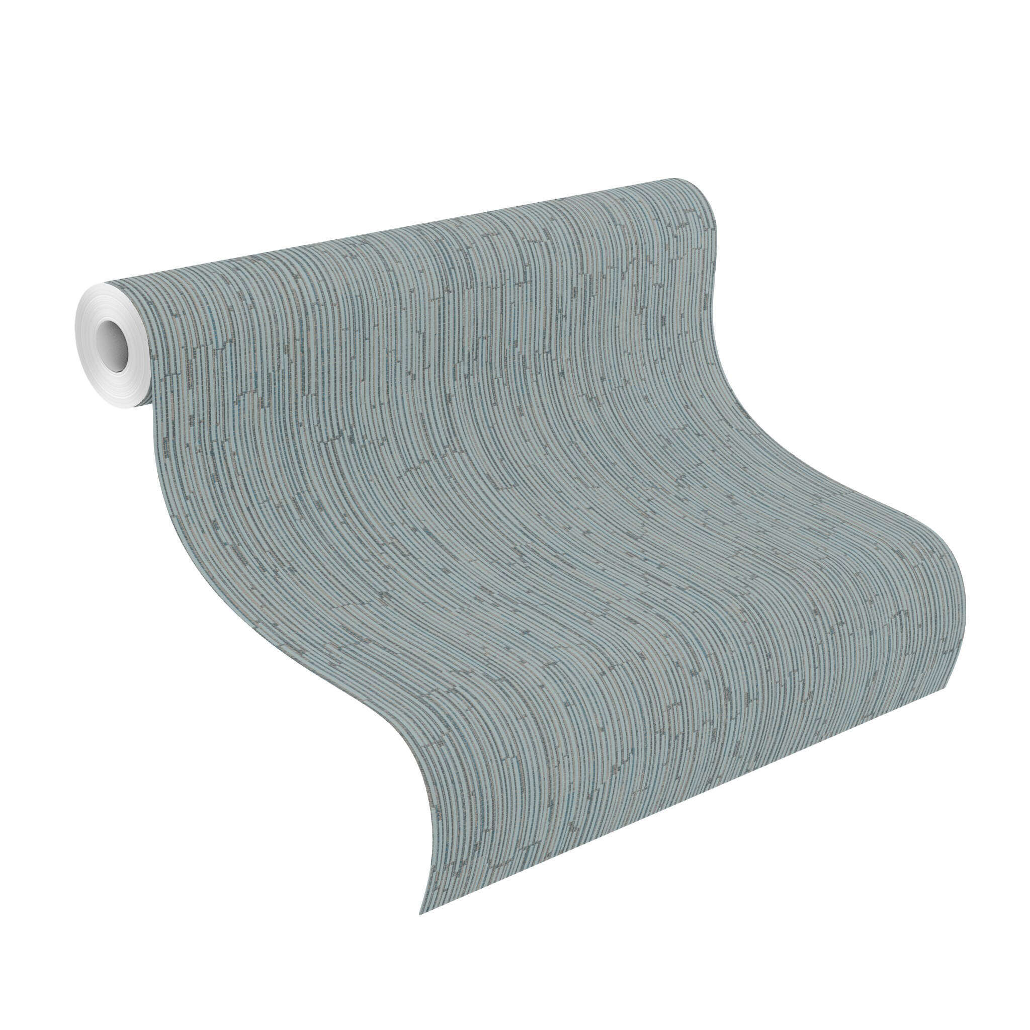 10-312652 Rolle abgerollt 1 Unrolled wallpaper roll with Petrol-coloured non-woven wallpaper with vertical line structure and sophisticated texture