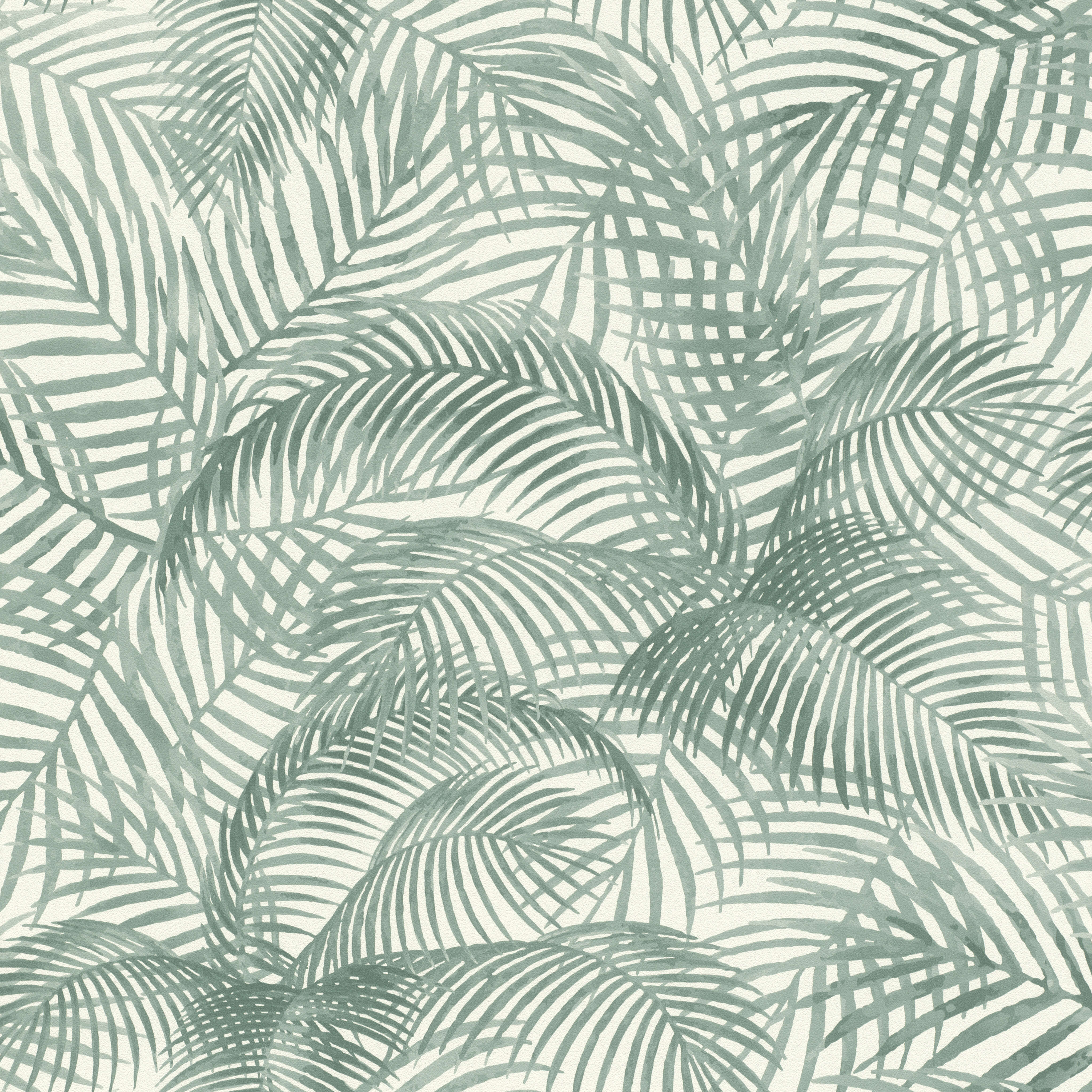 10-693003 Artikelscan 1 Salbeigrüne Palmenblätter in Aquarelloptik auf cremeweißem Hintergrund mit leichter Struktur