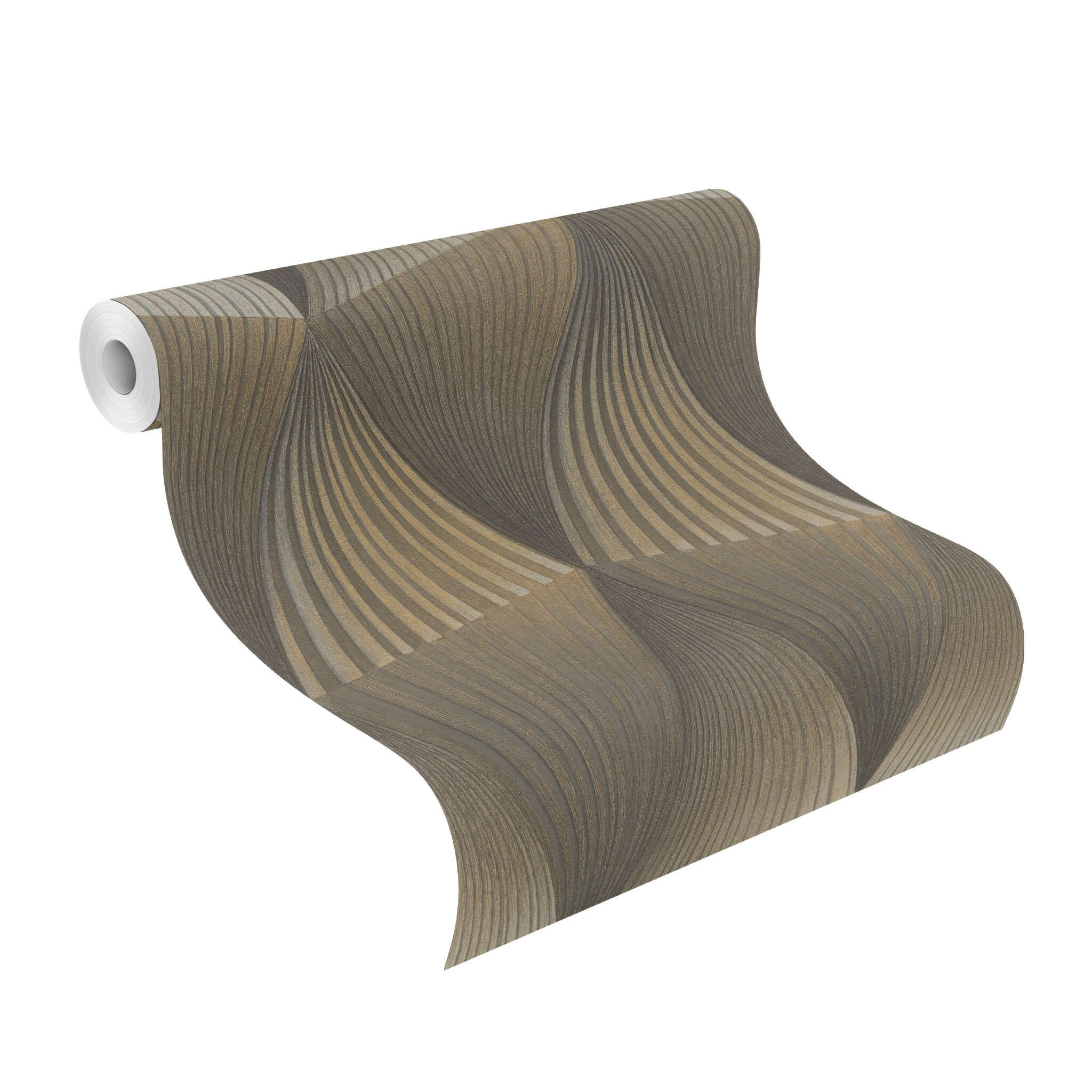 10-370713 Rolle abgerollt 1 Selbstklebende Tapete Cairo 370713 - Geometrisches 3D-Motiv in Gold
