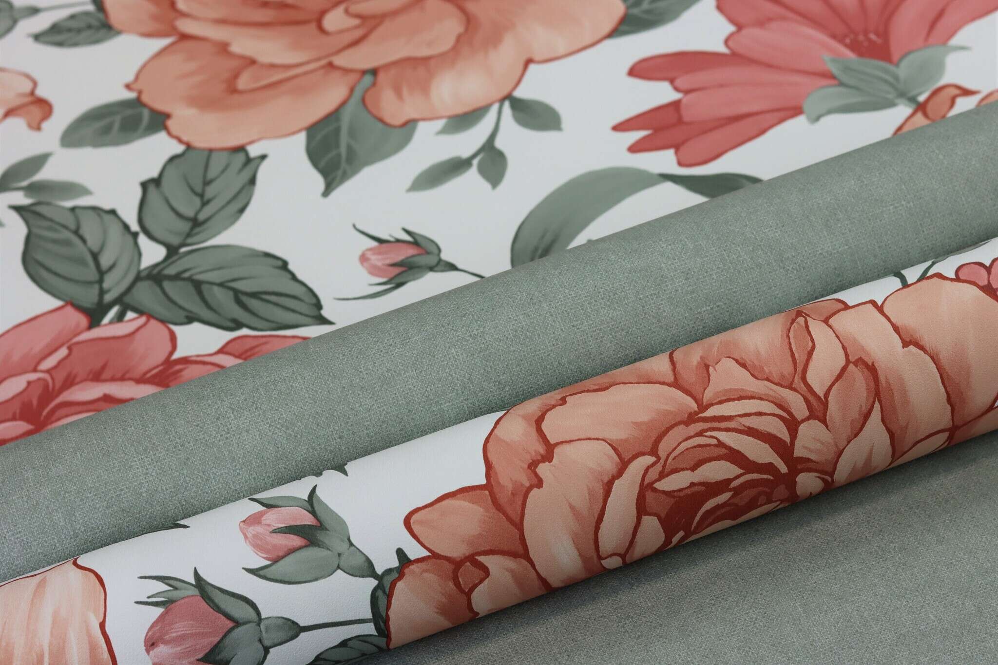 10-252835 Detailaufnahmen 4 Detailed image of Greenish matt wallpaper with a smooth texture for a calming room effect