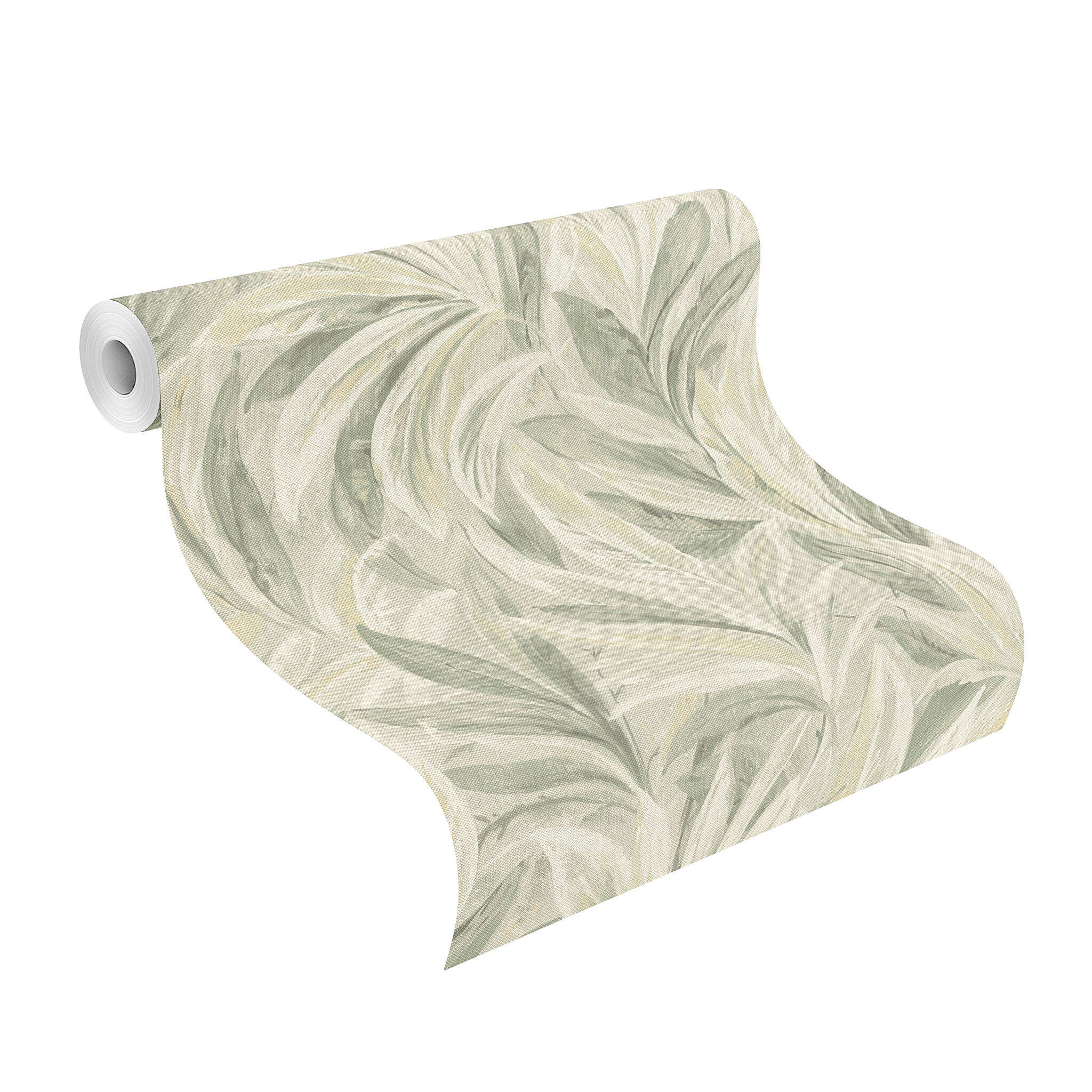 10-547498 Rolle abgerollt 1 Unrolled wallpaper roll with Wallpaper with stylised leaves and a fabric look