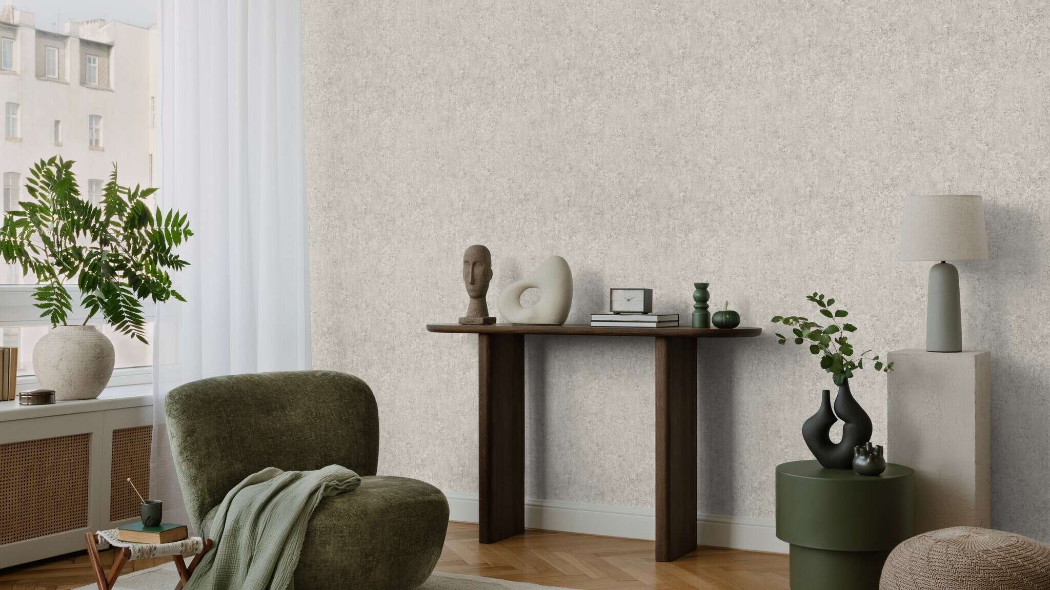 10-498455 Raumsituationen 3 Concrete-effect wallpaper in grey Factory VI 498455