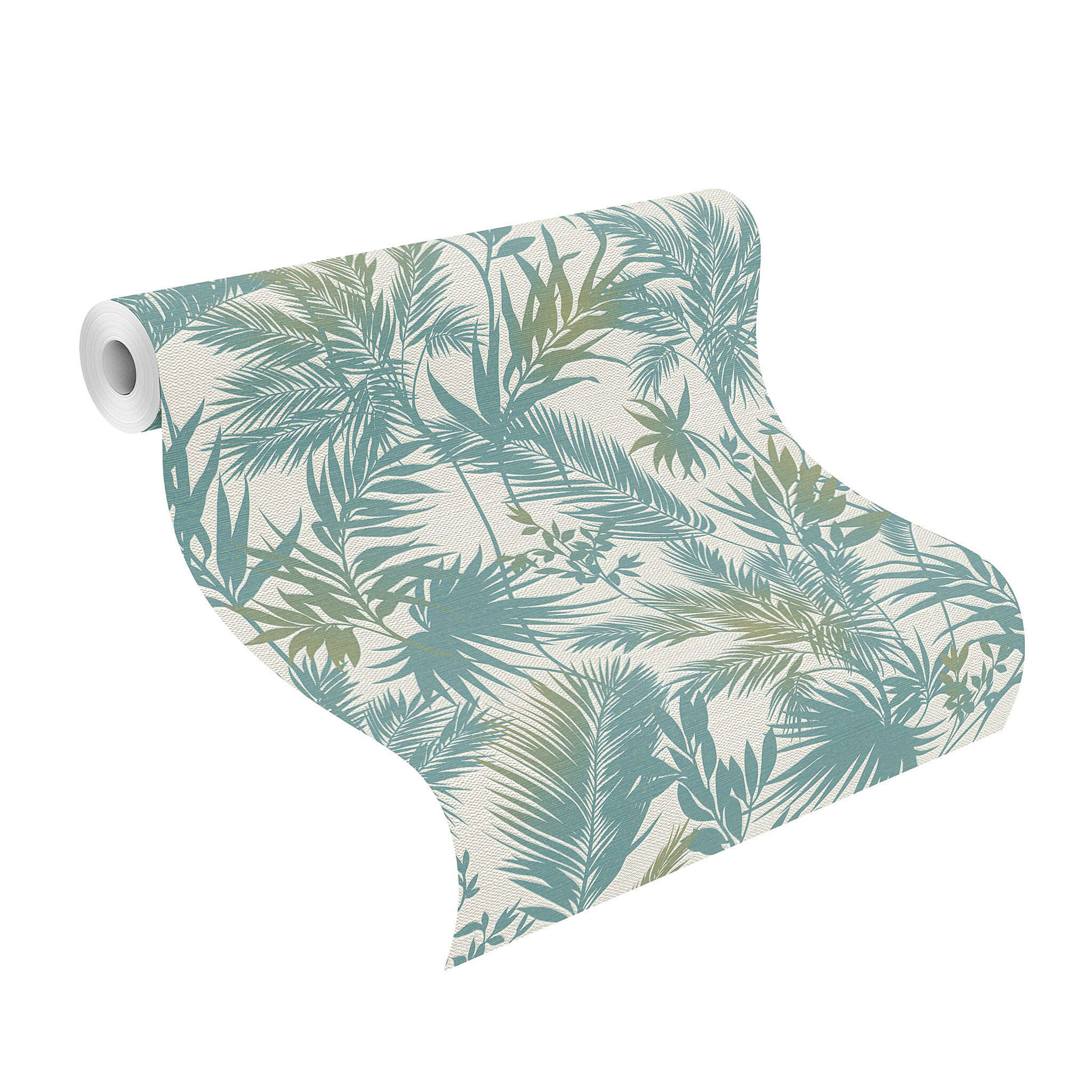 10-811858 Rolle abgerollt 1 Feuilles de palmier Papier peint intissé turquoise-turquoise clair Selection Relief/Vlies 811858