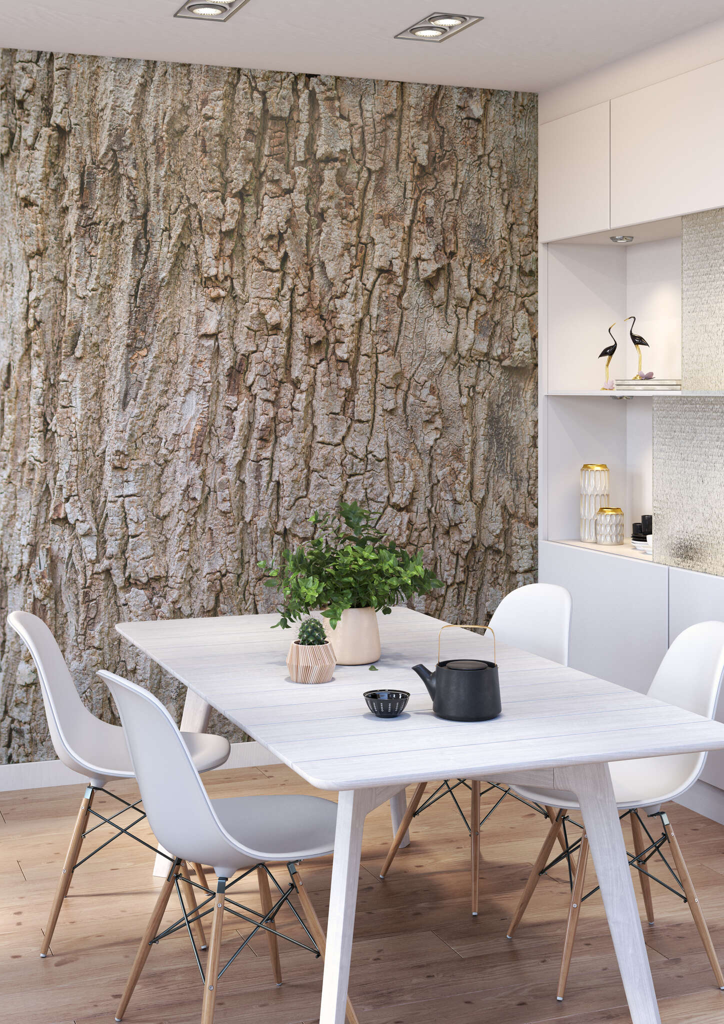 Esszimmer mit 363777 - Fototapete - Voller Fokus auf Baumrinde mit ihrer typischen Struktur magicwalls photo wallpaper wood look 363777