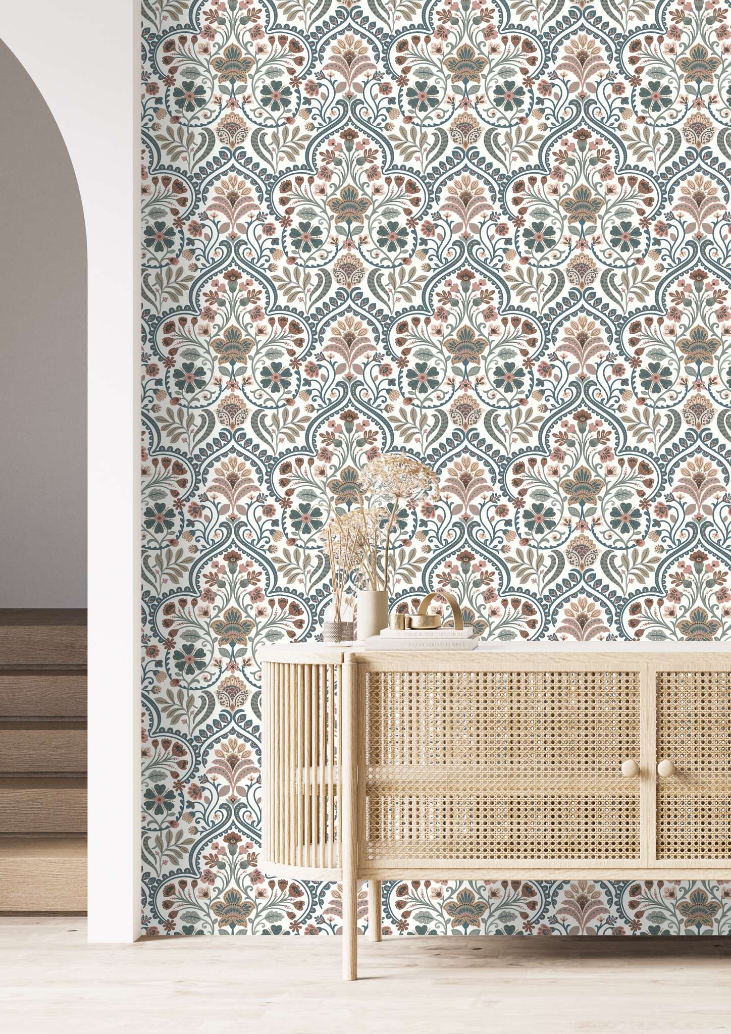 10-693102 Raumsituationen 1 Room with Floral wallpaper with flower tendrils