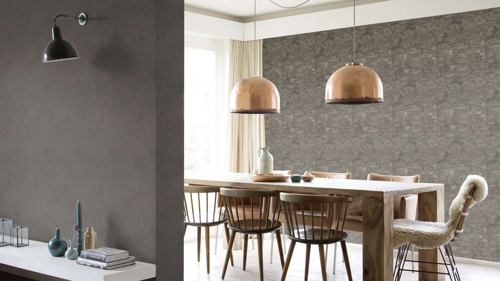 10-499742 Raumsituationen 2 Room with Wallpaper with vintage metal look