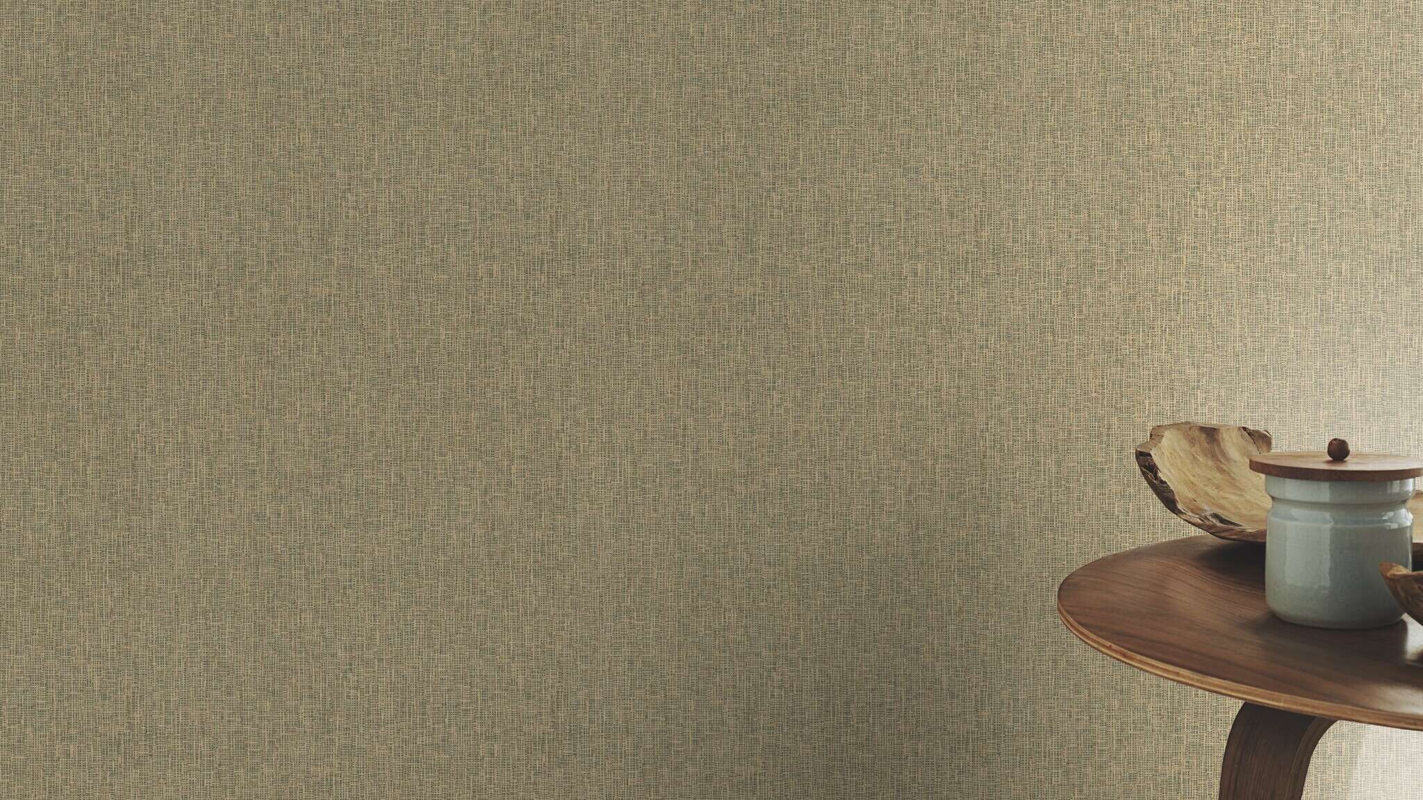 10-435450 Raumsituationen 1 Non-woven wallpaper with fabric-effect design in green and gold - Noble Zen Shibori 435450
