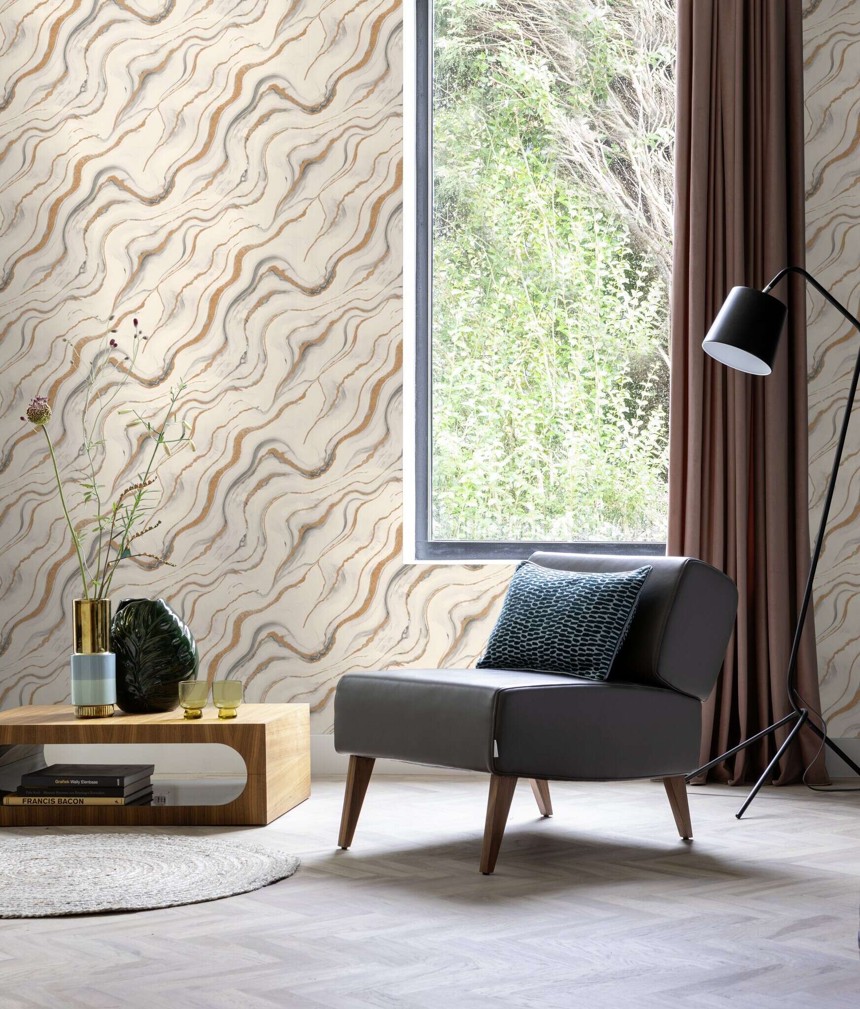 10-497618 Raumsituationen 3 Marble-effect wallpaper in white - Factory VI Marmorea 497618