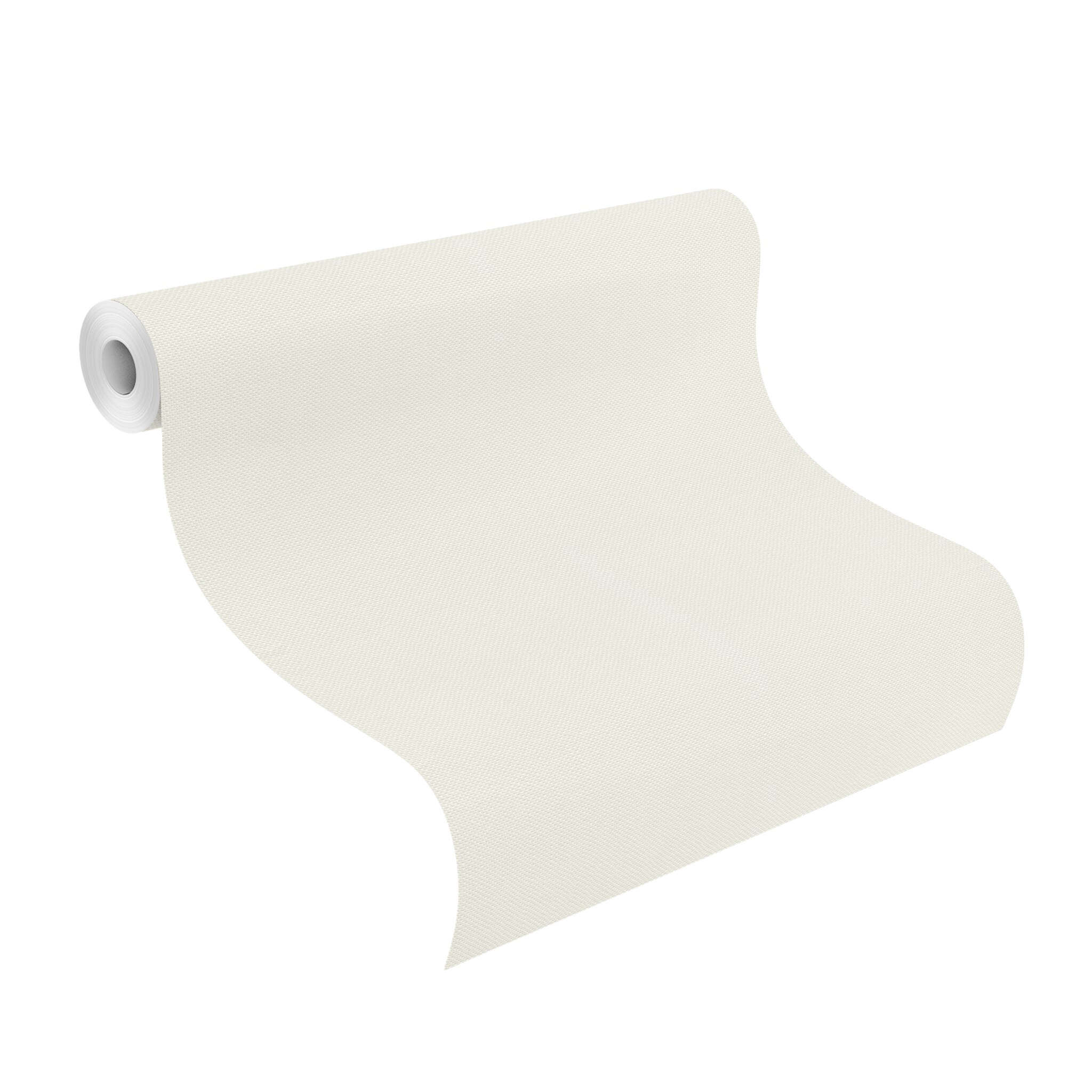 10-312324 Rolle abgerollt 1 Unrolled wallpaper roll with White wallpaper with a linen look and linen texture
